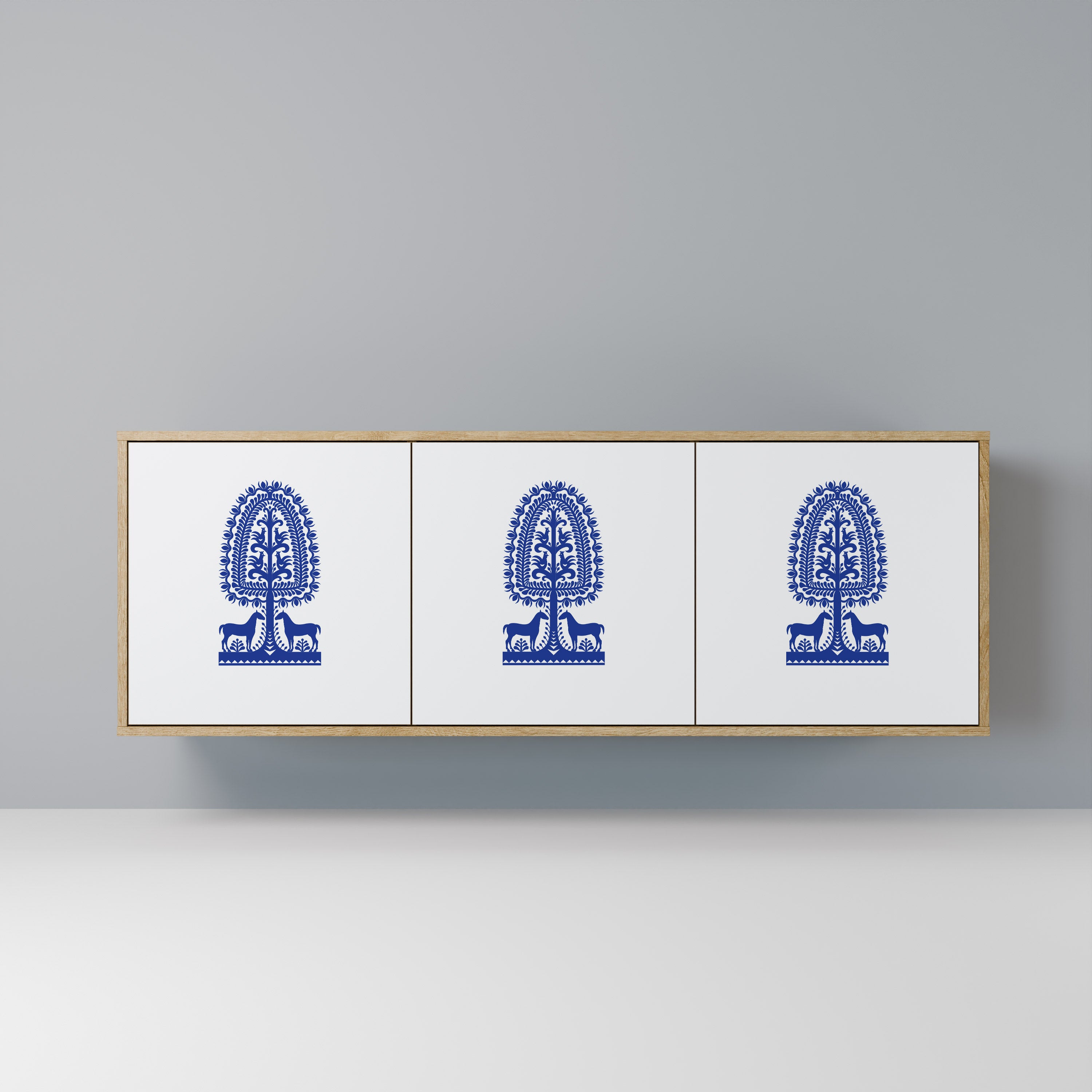 POLISH FOLK ART 3-Door Sideboard in Oak Effect