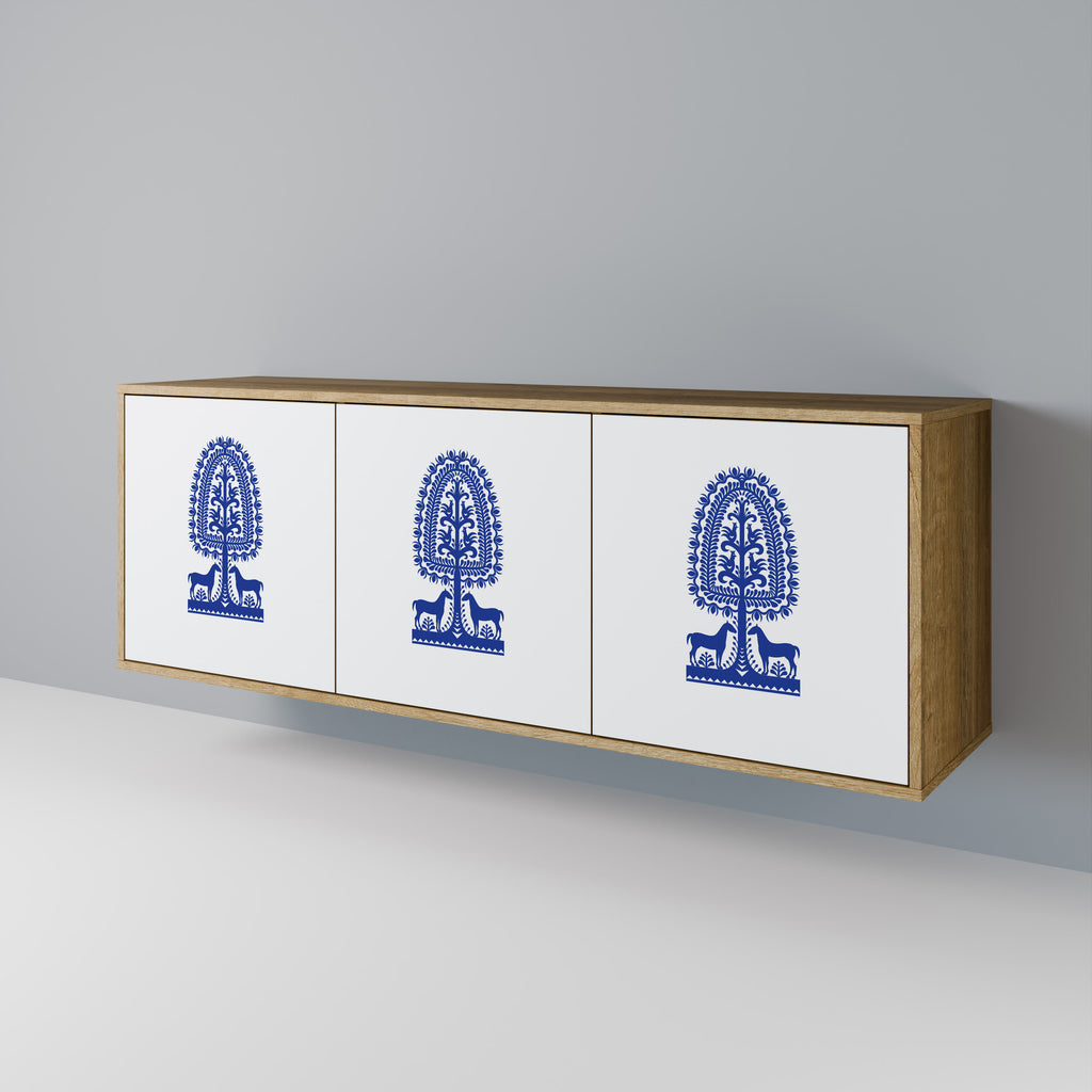 POLISH FOLK ART 3-Door Sideboard in Oak Effect