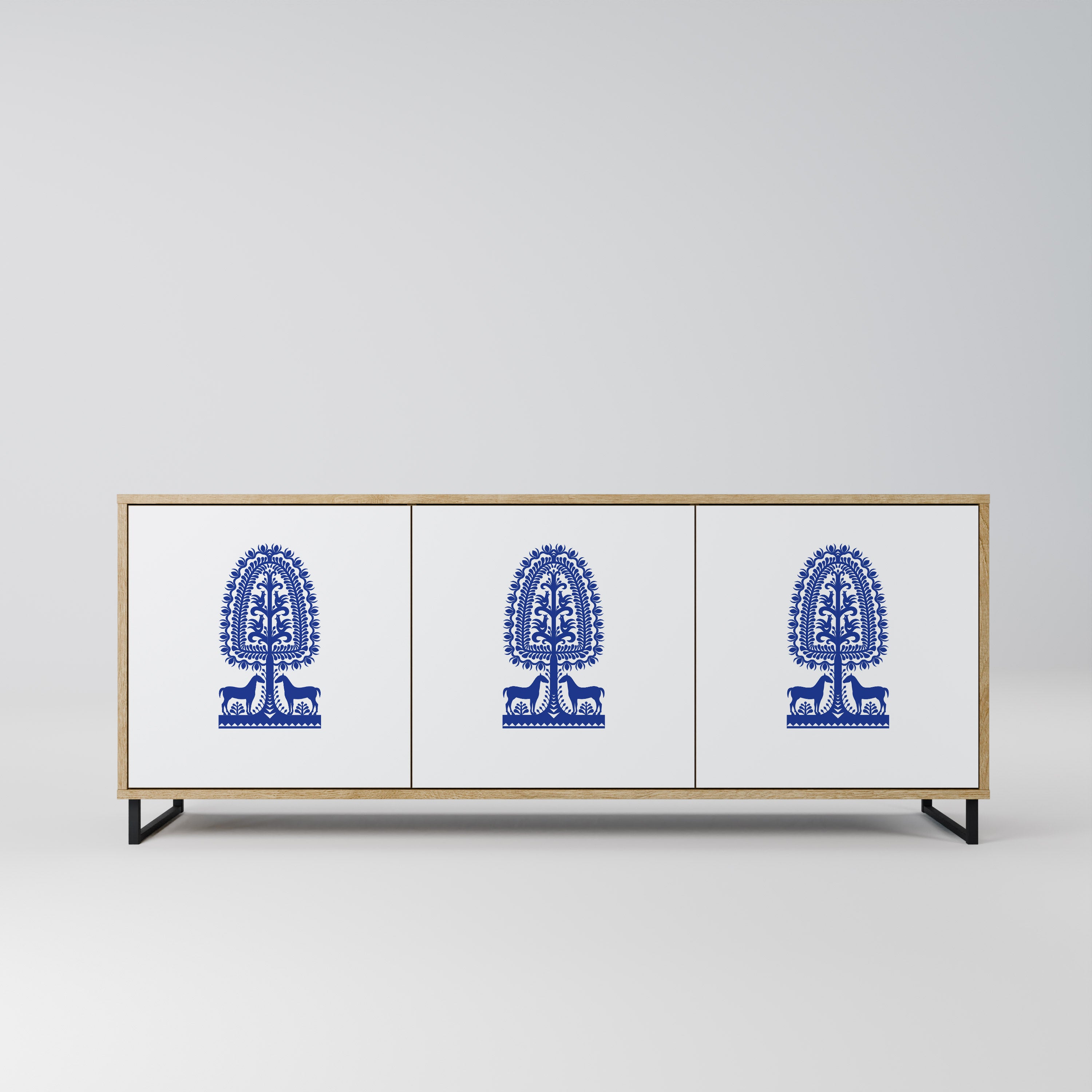 POLISH FOLK ART 3-Door Sideboard in Oak Effect