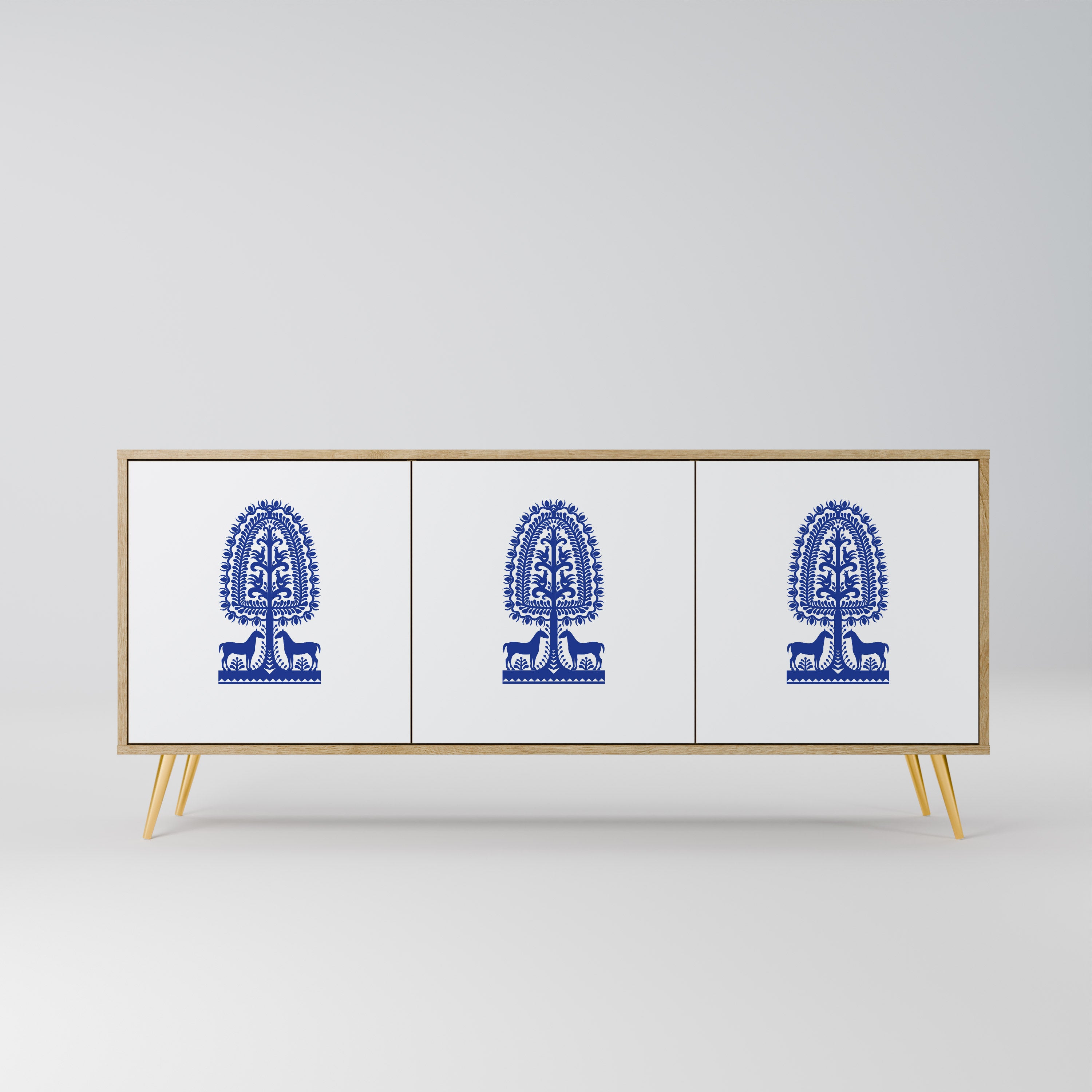 POLISH FOLK ART 3-Door Sideboard in Oak Effect