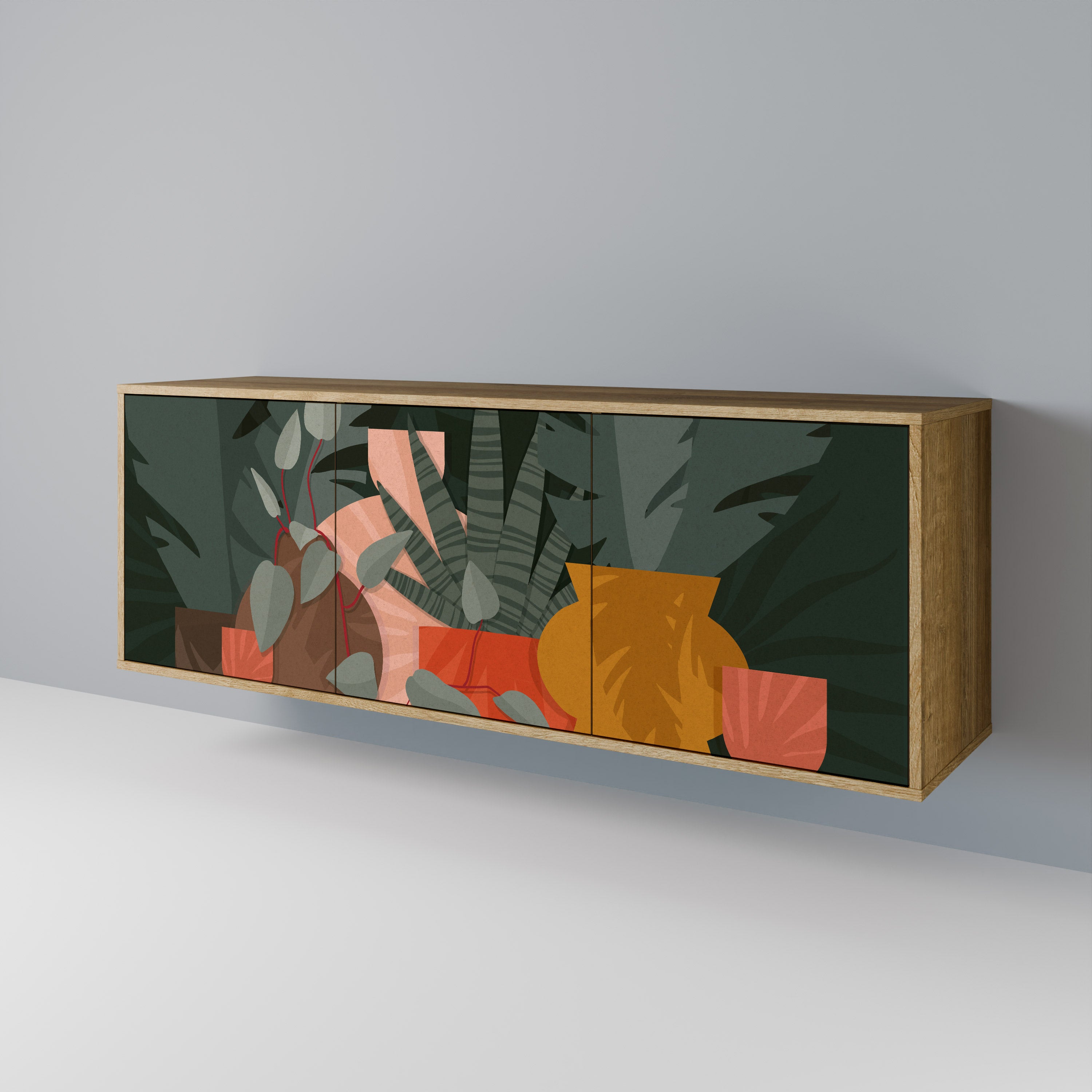 TROPICAL COMPOSITION 3-Door Sideboard in Oak Effect