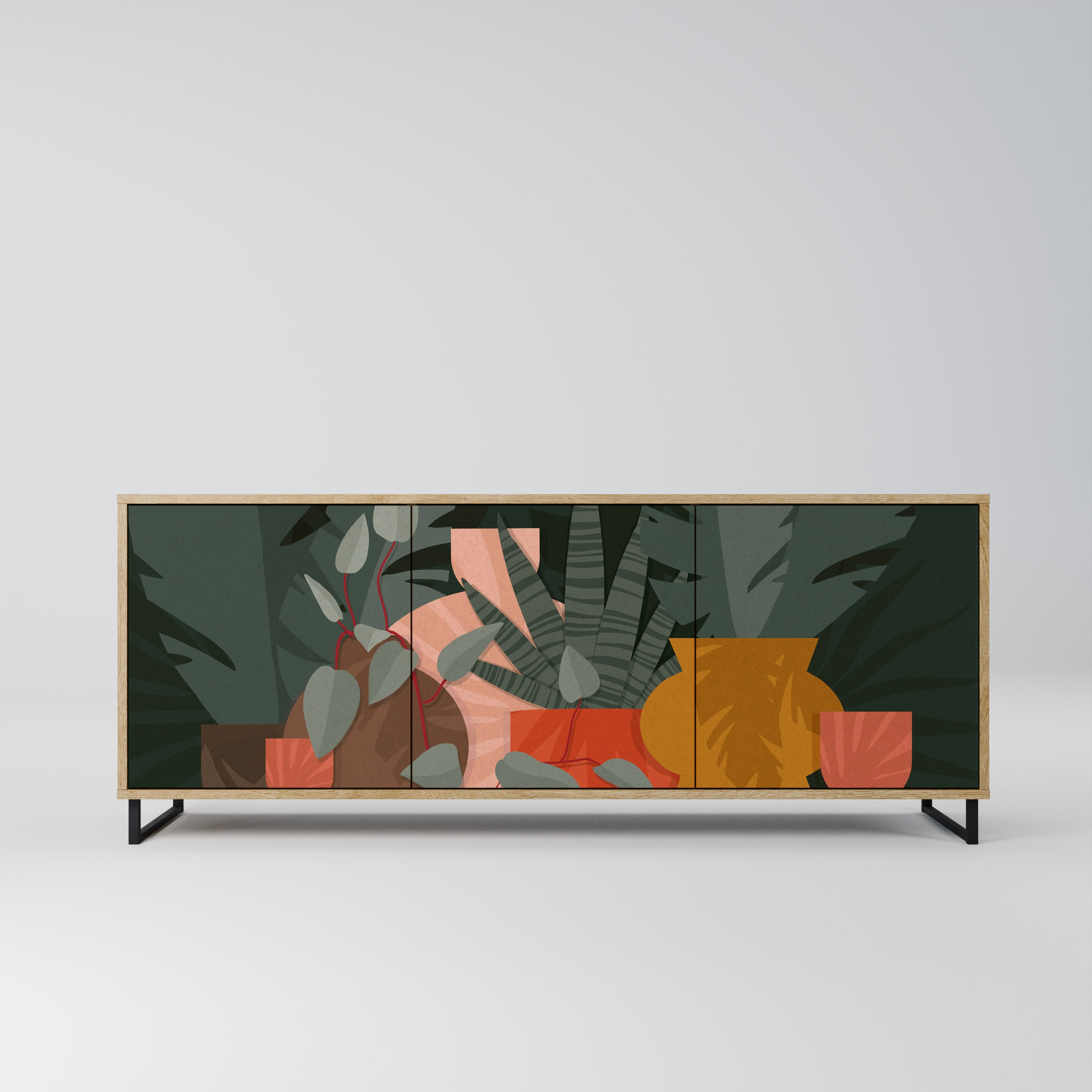 TROPICAL COMPOSITION 3-Door Sideboard in Oak Effect