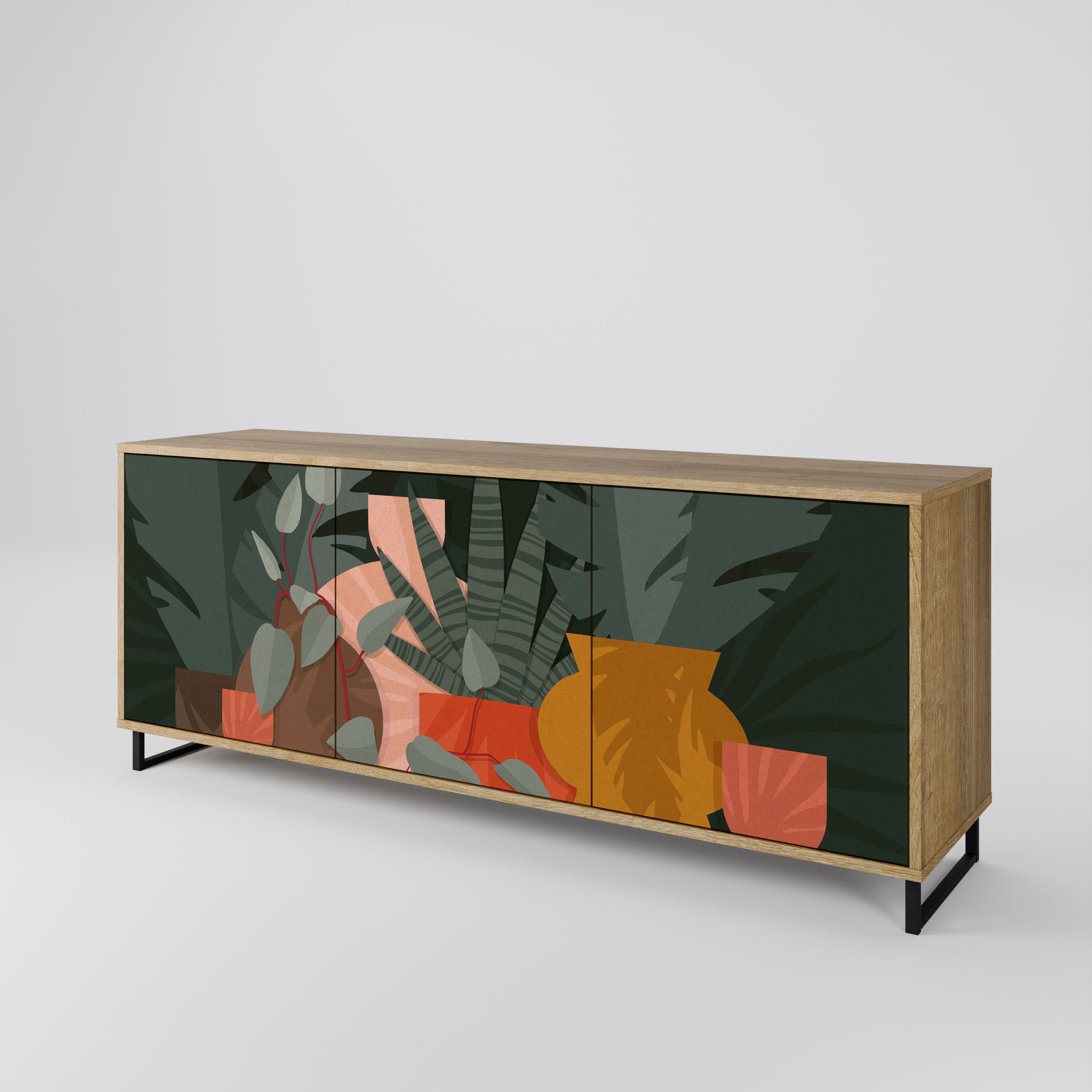 TROPICAL COMPOSITION 3-Door Sideboard in Oak Effect