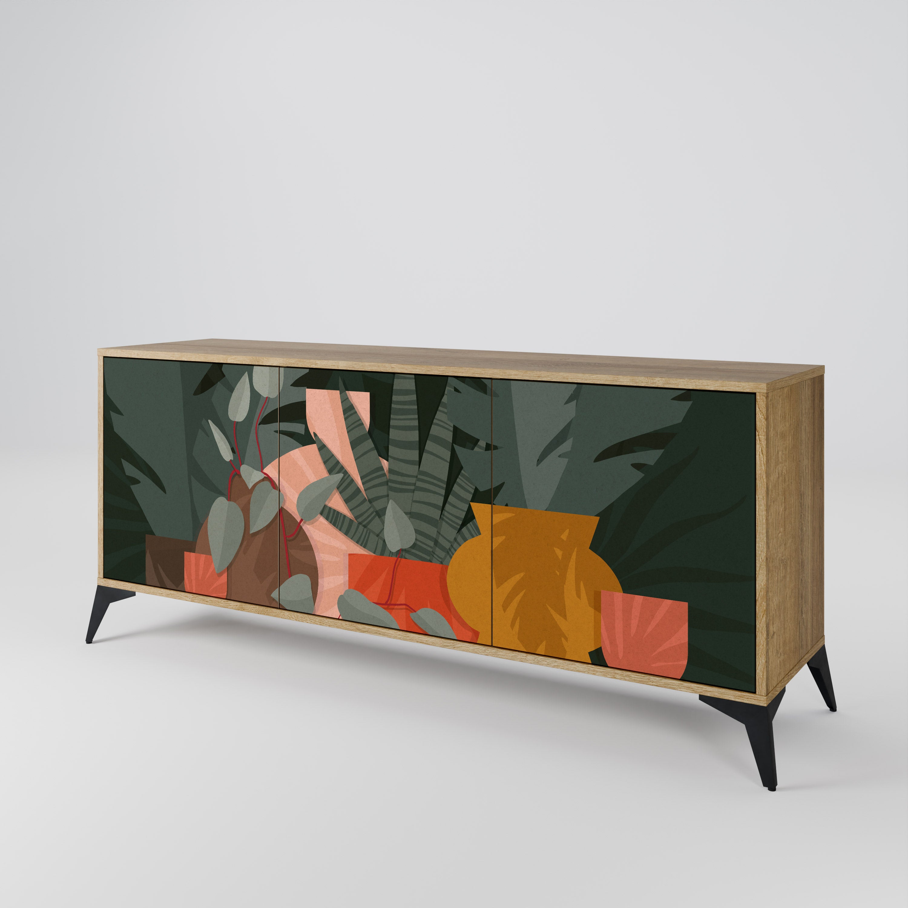 TROPICAL COMPOSITION 3-Door Sideboard in Oak Effect