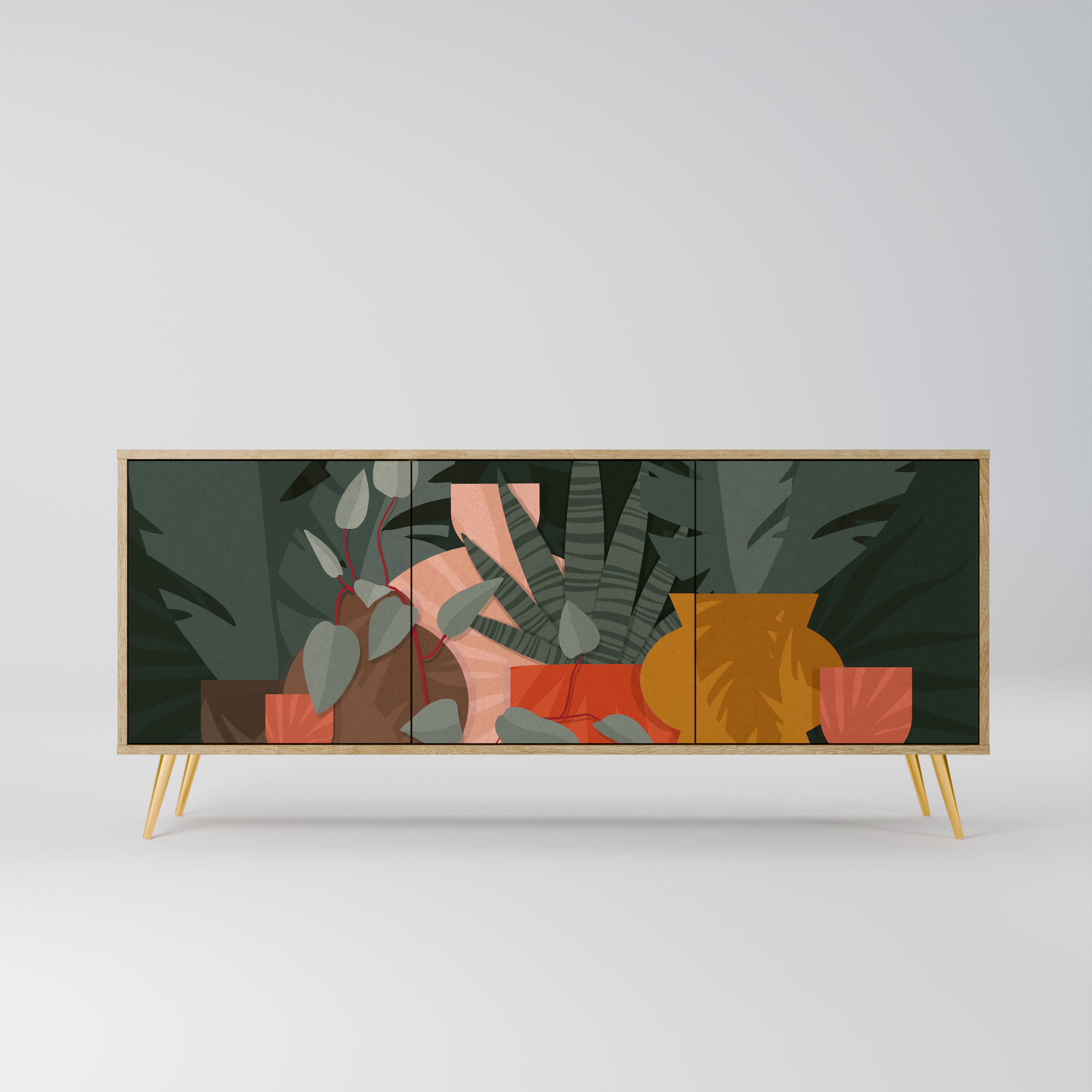 TROPICAL COMPOSITION 3-Door Sideboard in Oak Effect