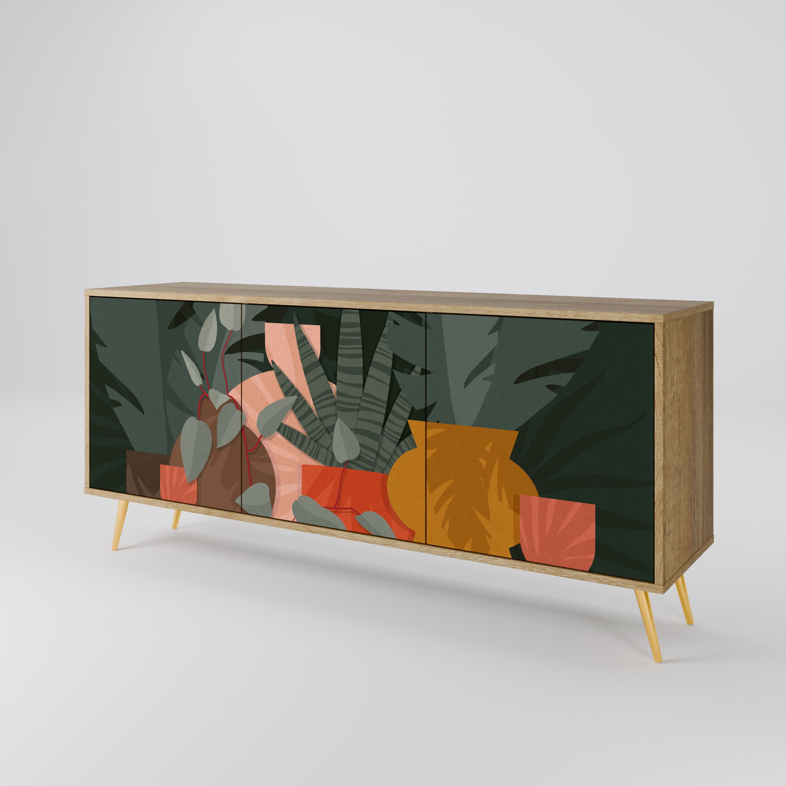 TROPICAL COMPOSITION 3-Door Sideboard in Oak Effect