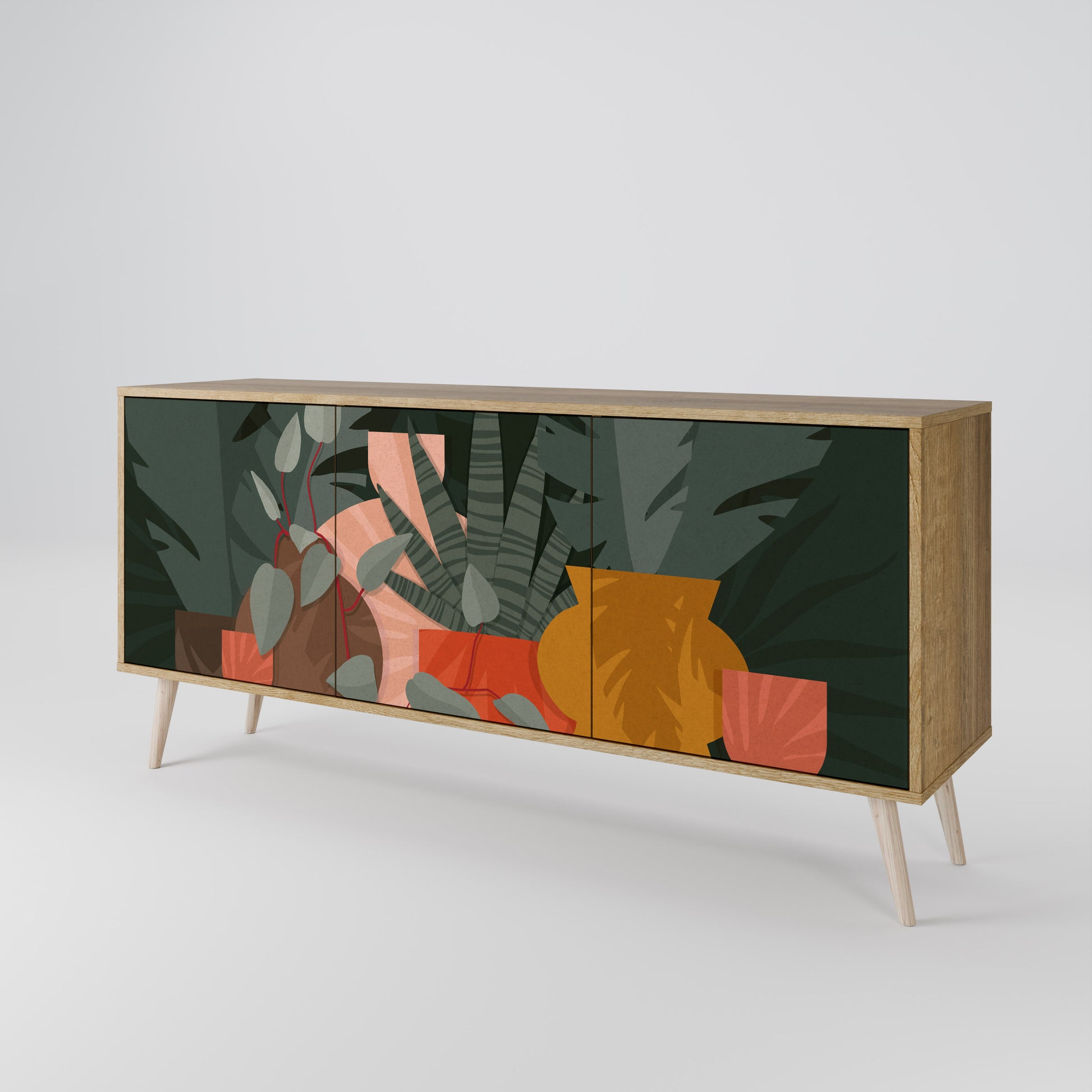 TROPICAL COMPOSITION 3-Door Sideboard in Oak Effect