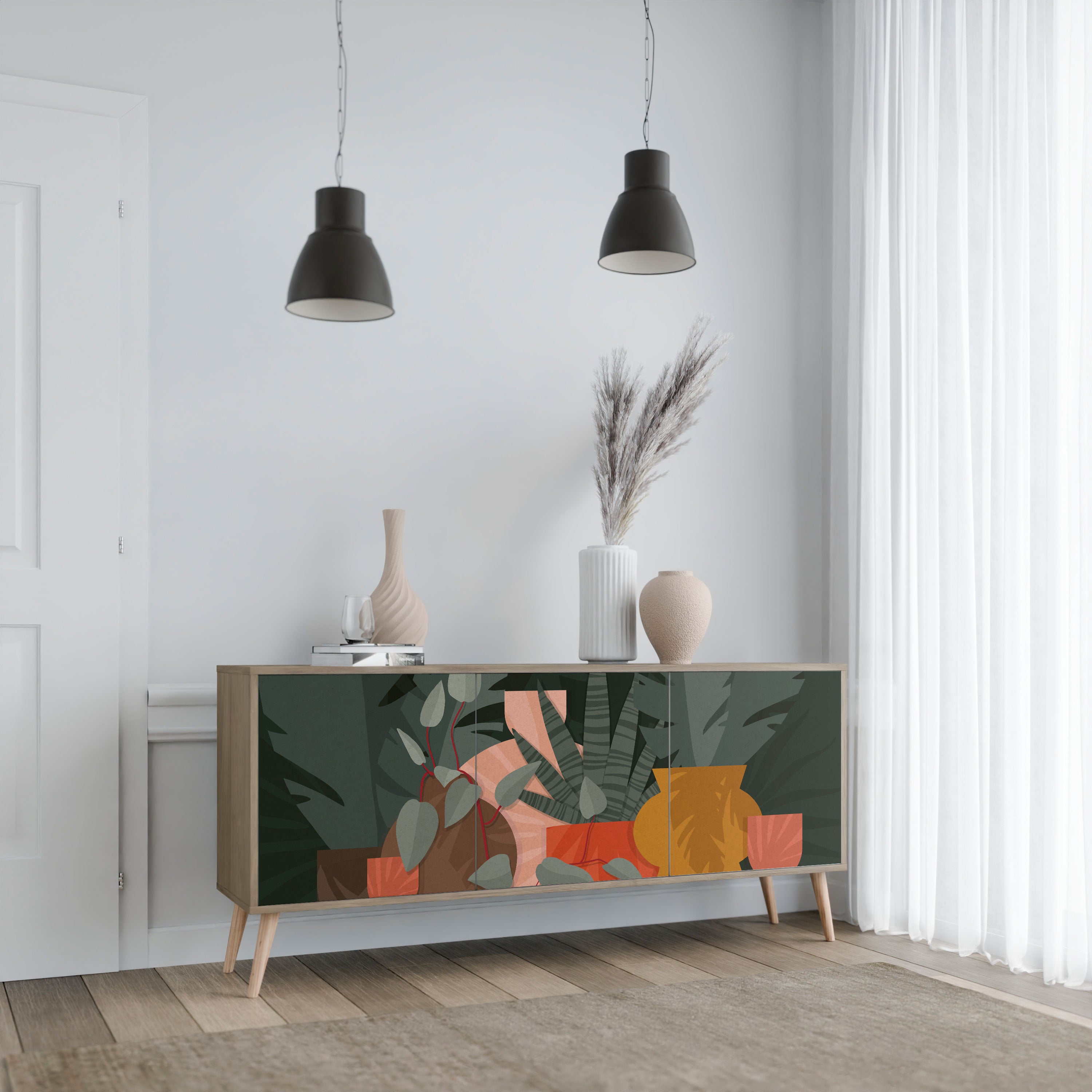 TROPICAL COMPOSITION 3-Door Sideboard in Oak Effect
