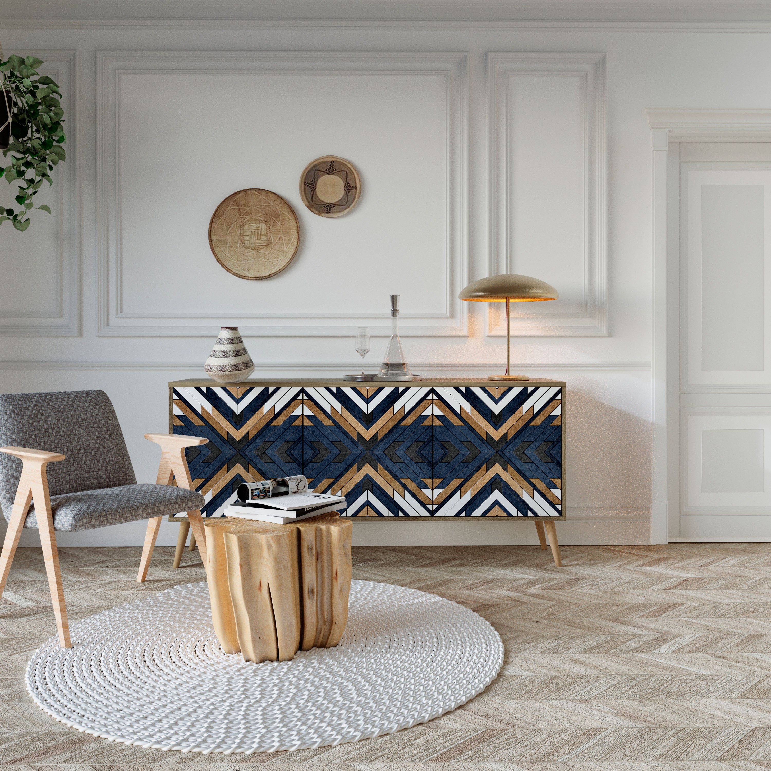 ARTFUL GEOMETRY 3-Door Sideboard in Oak Effect