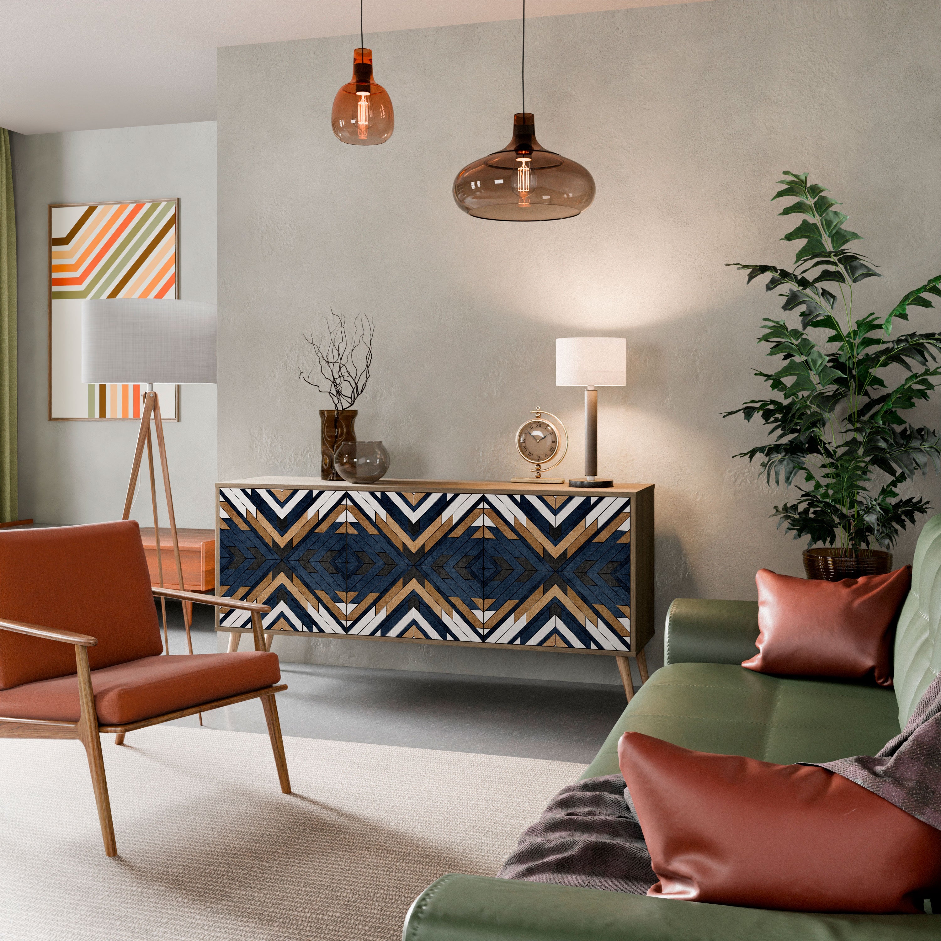 ARTFUL GEOMETRY 3-Door Sideboard in Oak Effect