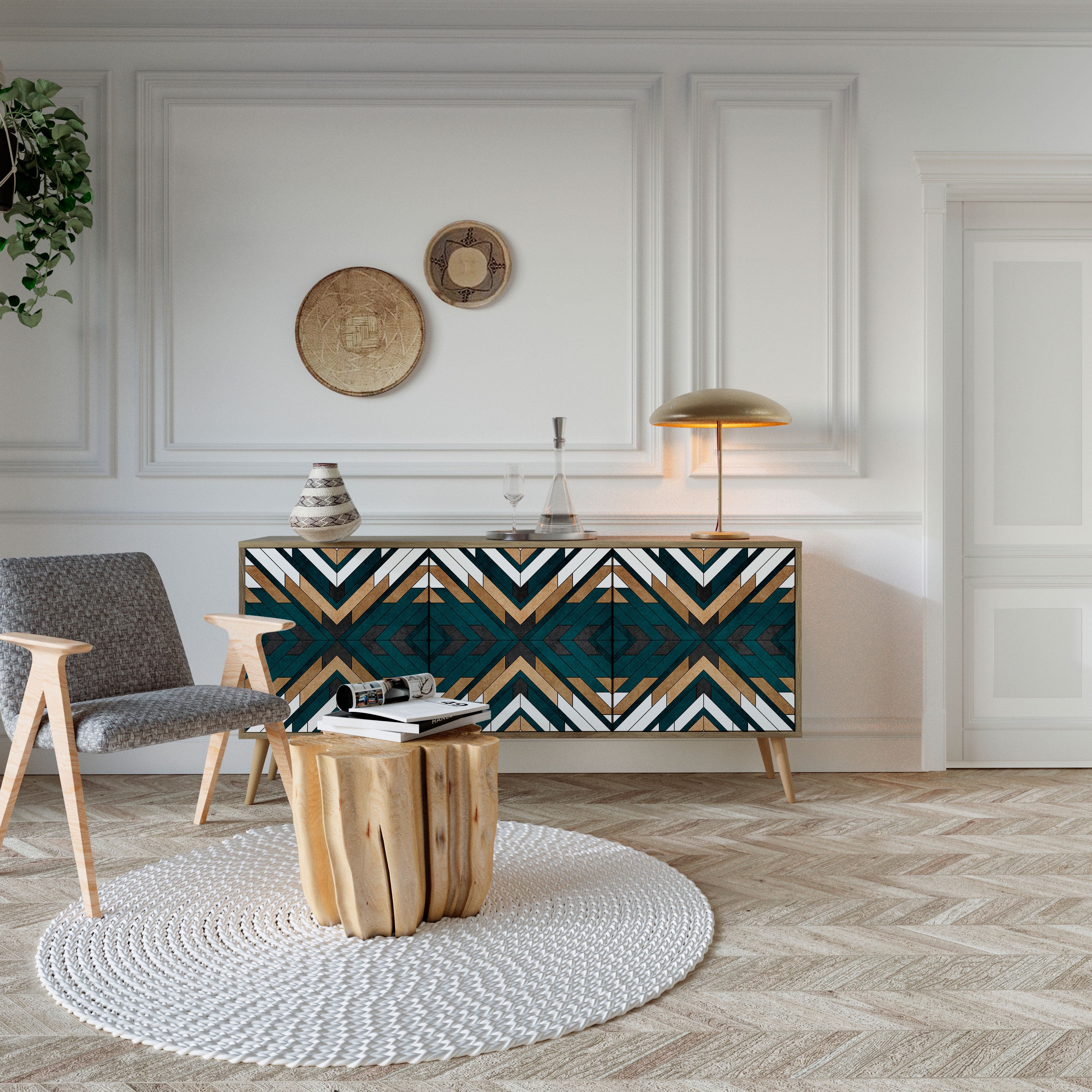 ARTISTIC GEOMETRY 3-Door Sideboard in Oak Effect