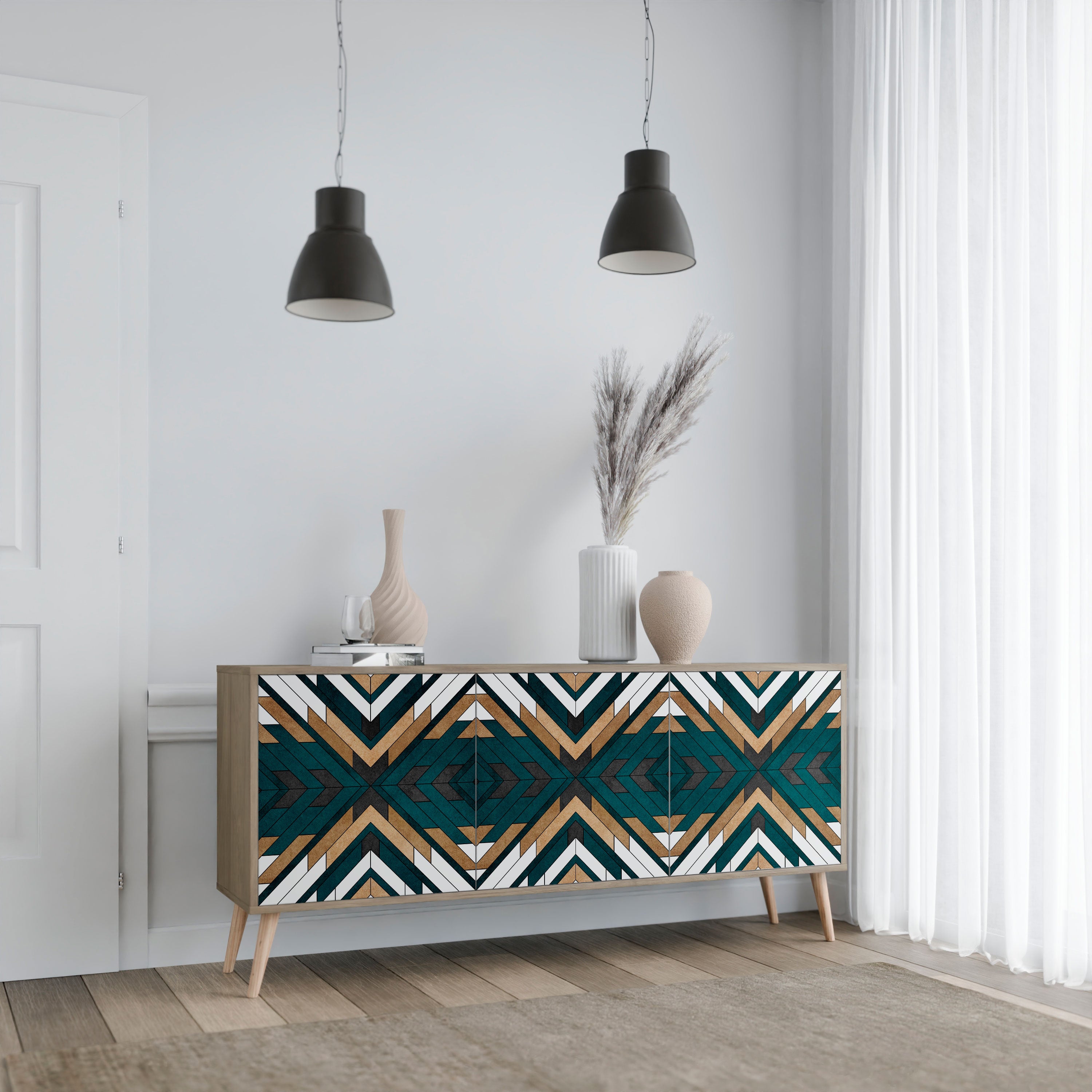 ARTISTIC GEOMETRY 3-Door Sideboard in Oak Effect