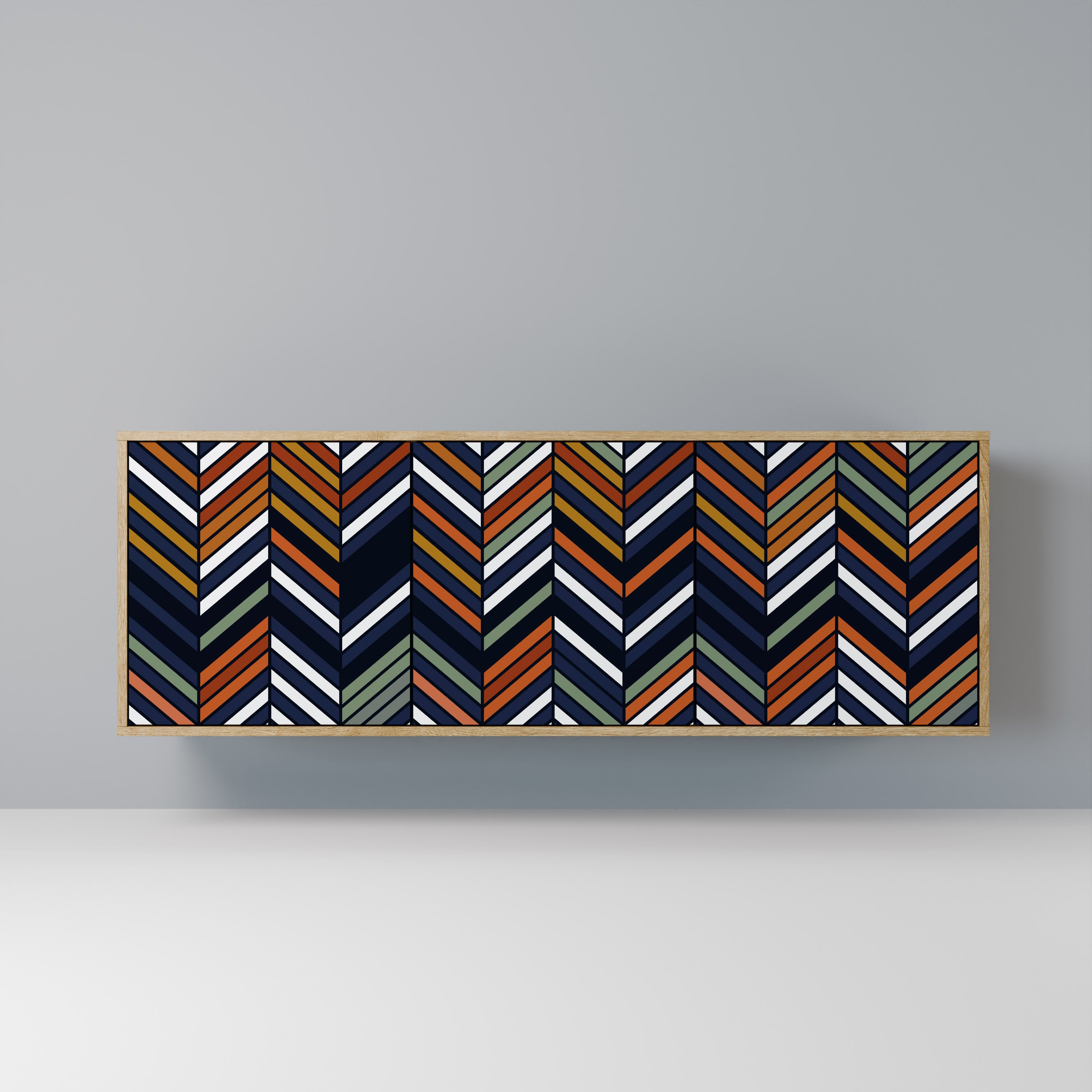 VIBRANT PATCHWORK 3-Door Sideboard in Oak Effect
