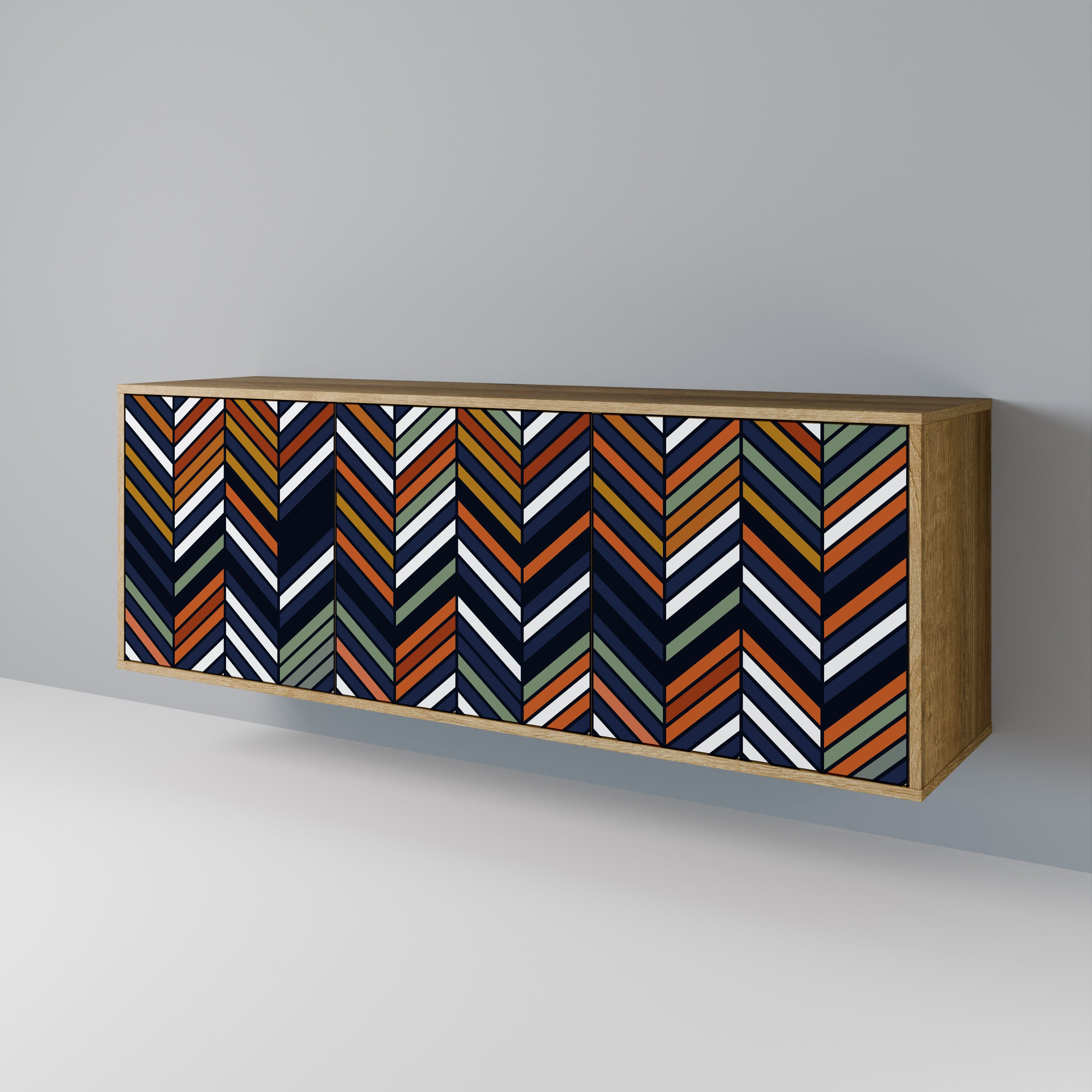 VIBRANT PATCHWORK 3-Door Sideboard in Oak Effect