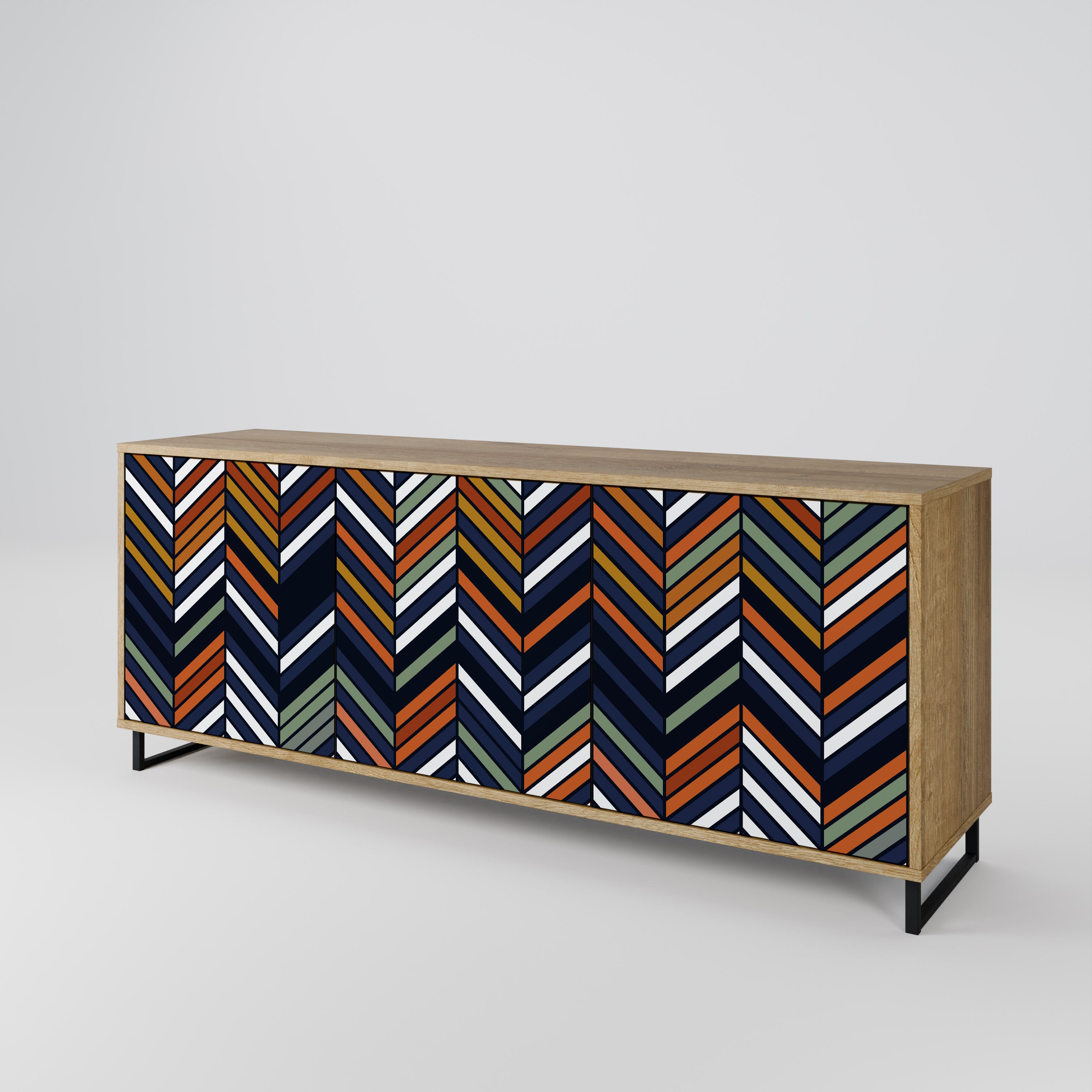VIBRANT PATCHWORK 3-Door Sideboard in Oak Effect