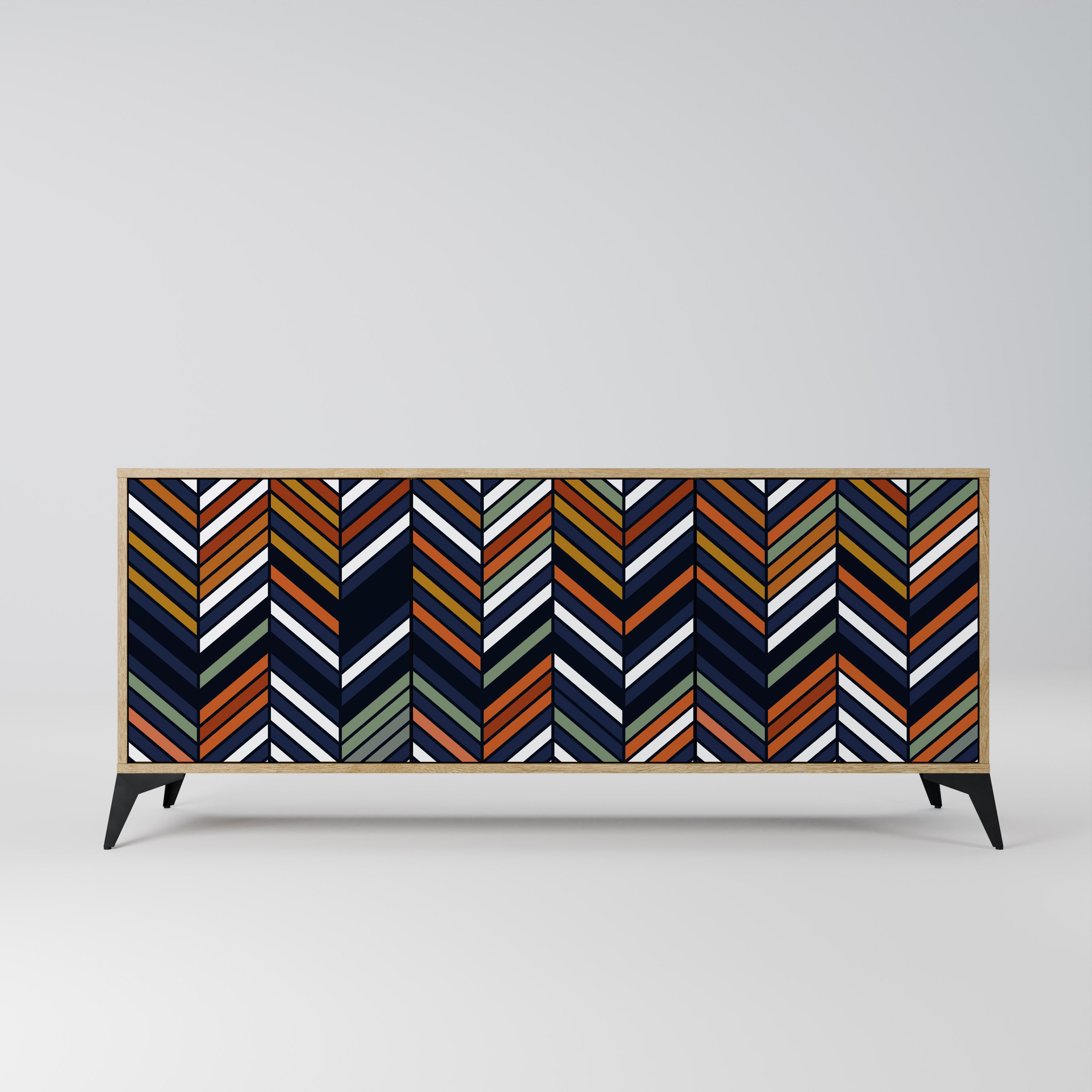 VIBRANT PATCHWORK 3-Door Sideboard in Oak Effect