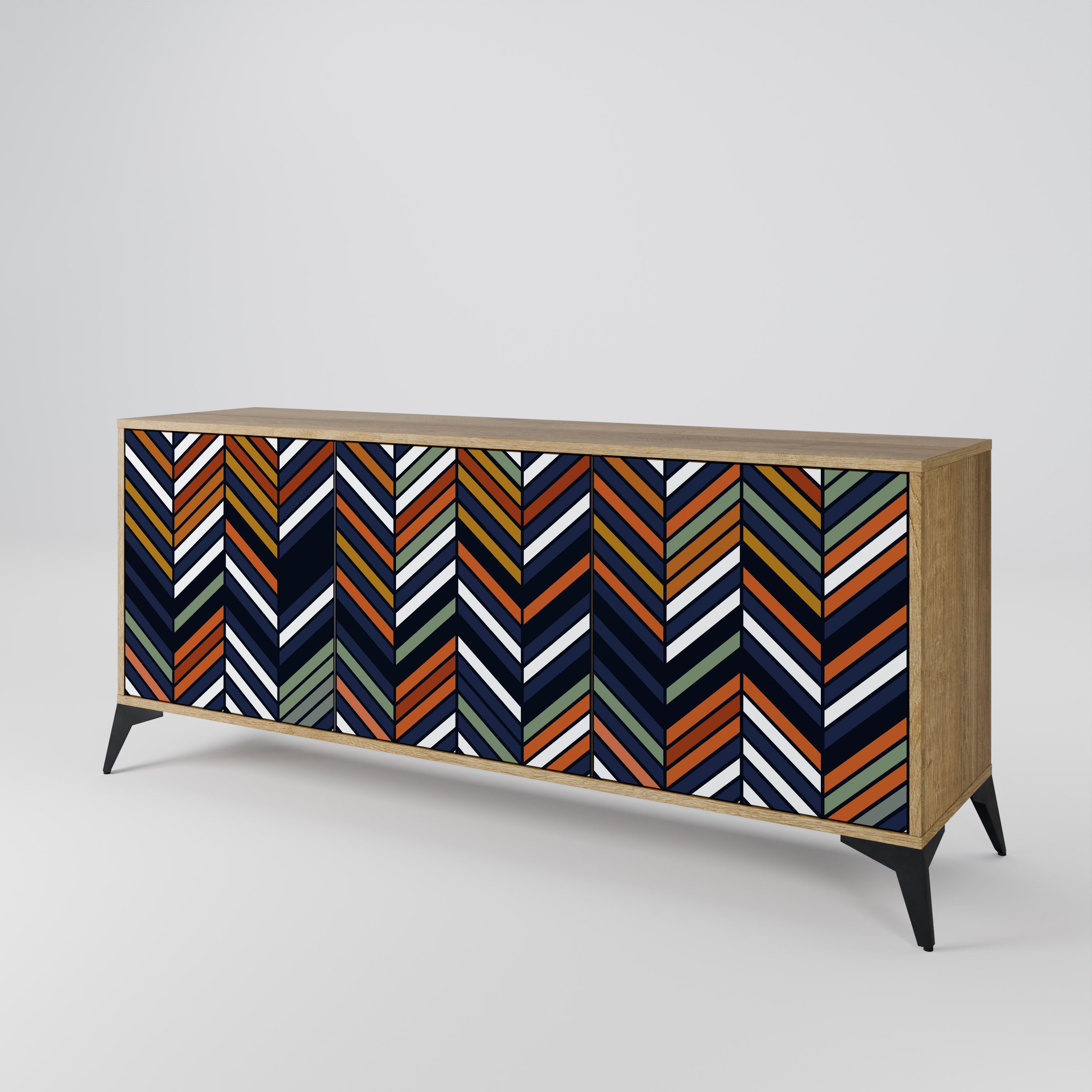 VIBRANT PATCHWORK 3-Door Sideboard in Oak Effect