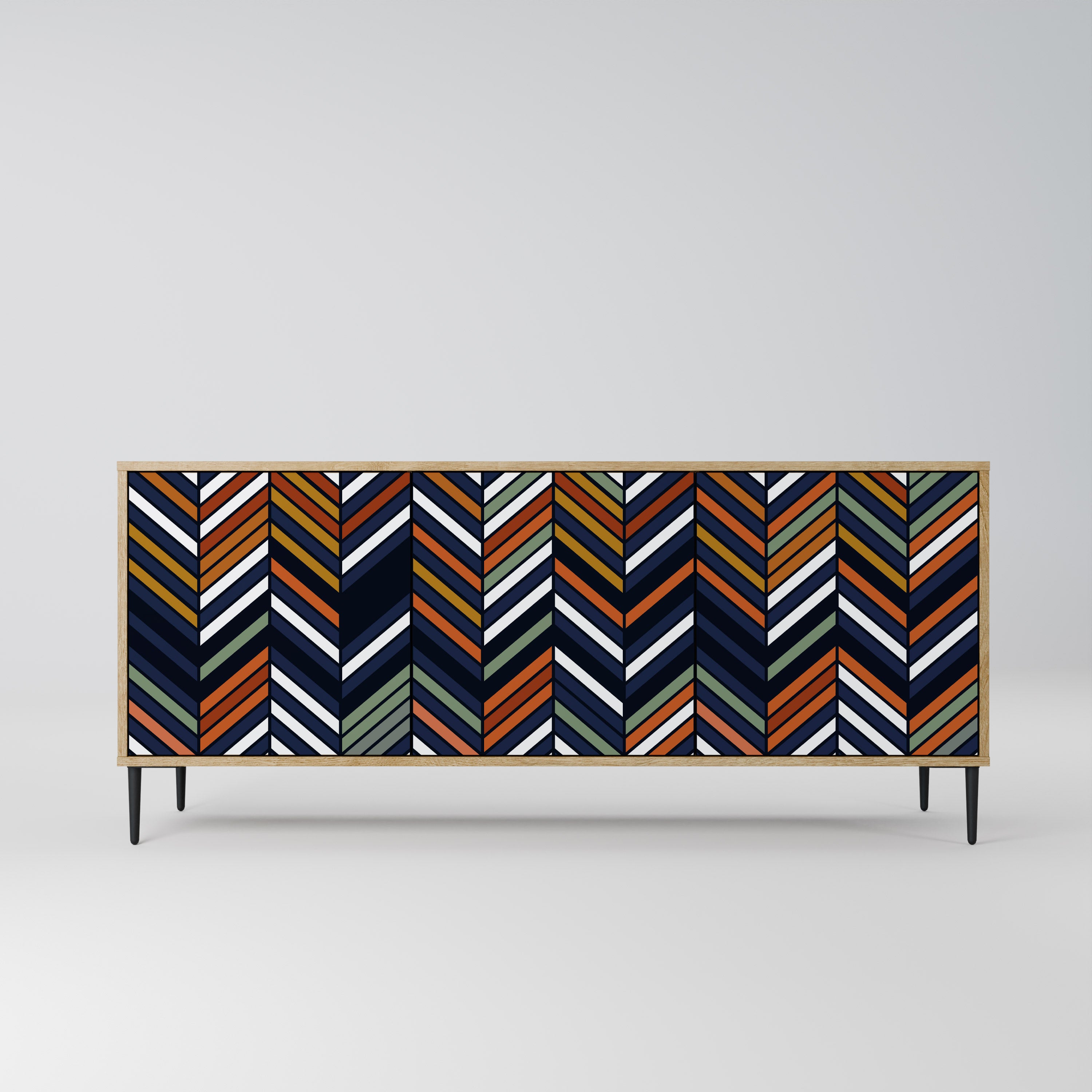 VIBRANT PATCHWORK 3-Door Sideboard in Oak Effect