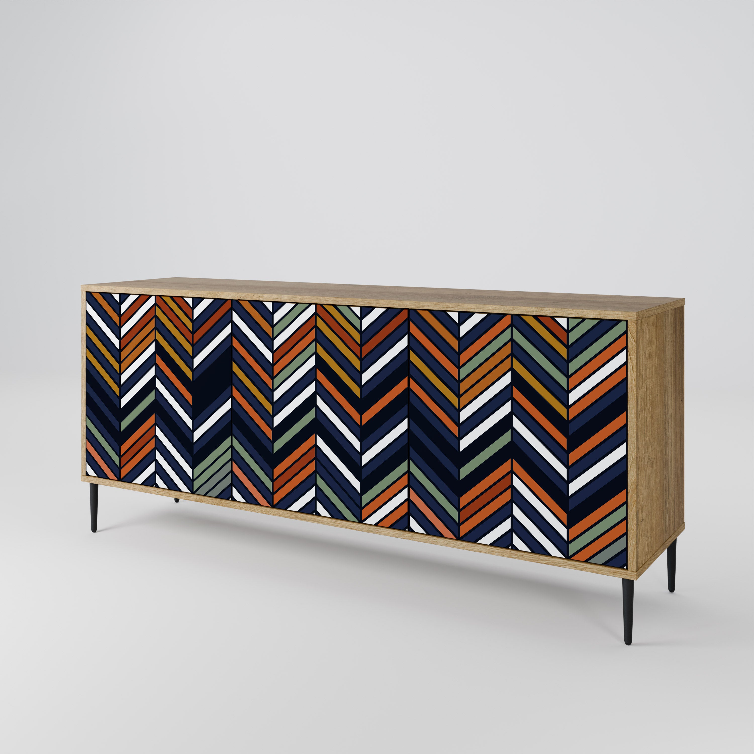 VIBRANT PATCHWORK 3-Door Sideboard in Oak Effect