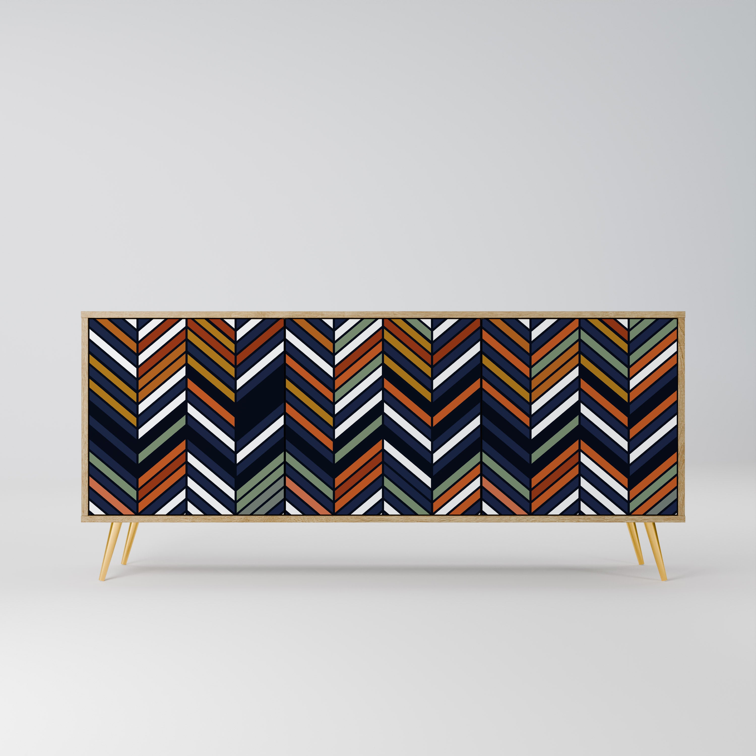 VIBRANT PATCHWORK 3-Door Sideboard in Oak Effect
