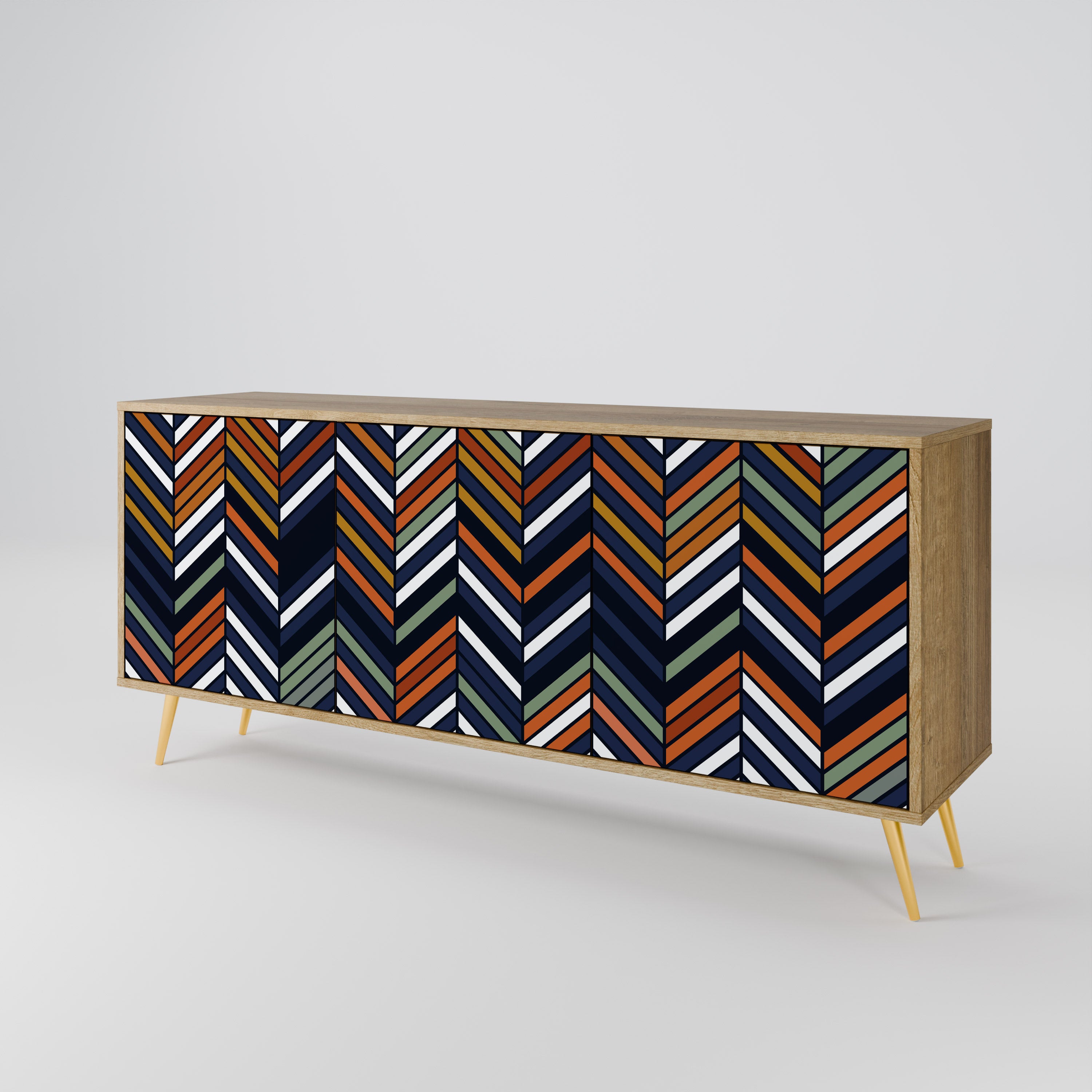 VIBRANT PATCHWORK 3-Door Sideboard in Oak Effect