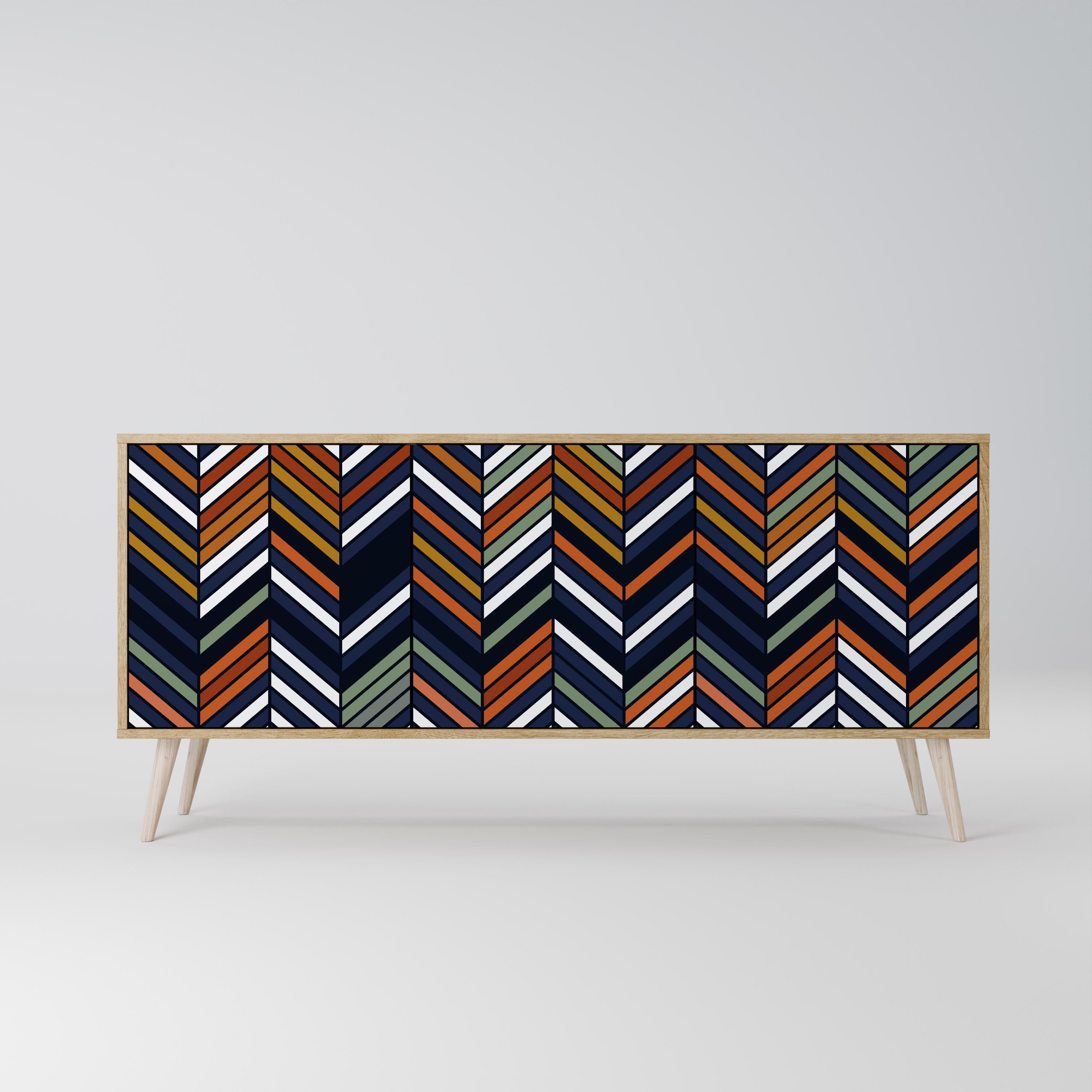 VIBRANT PATCHWORK 3-Door Sideboard in Oak Effect