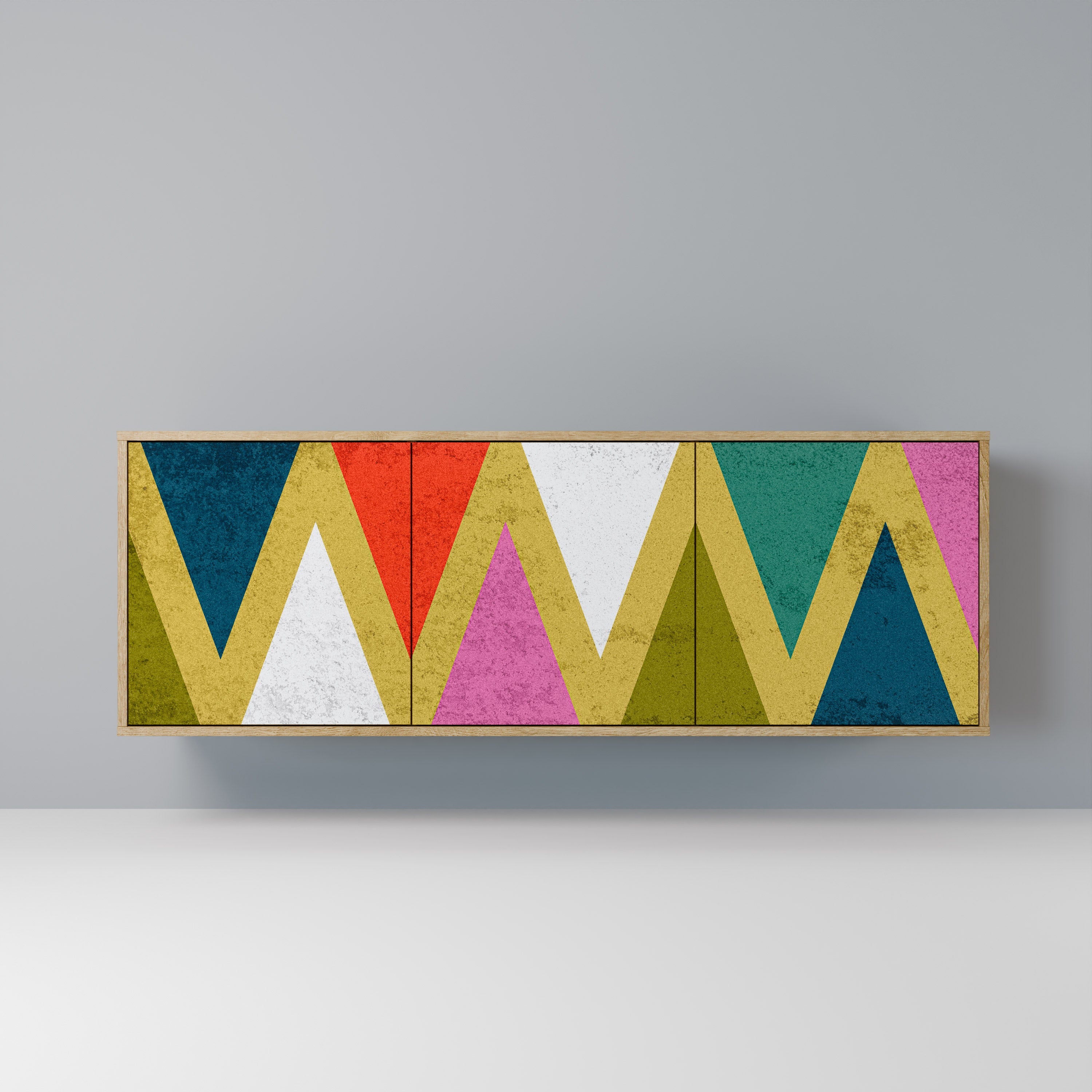 COLORFUL TRIANGLES 3-Door Sideboard in Oak Effect