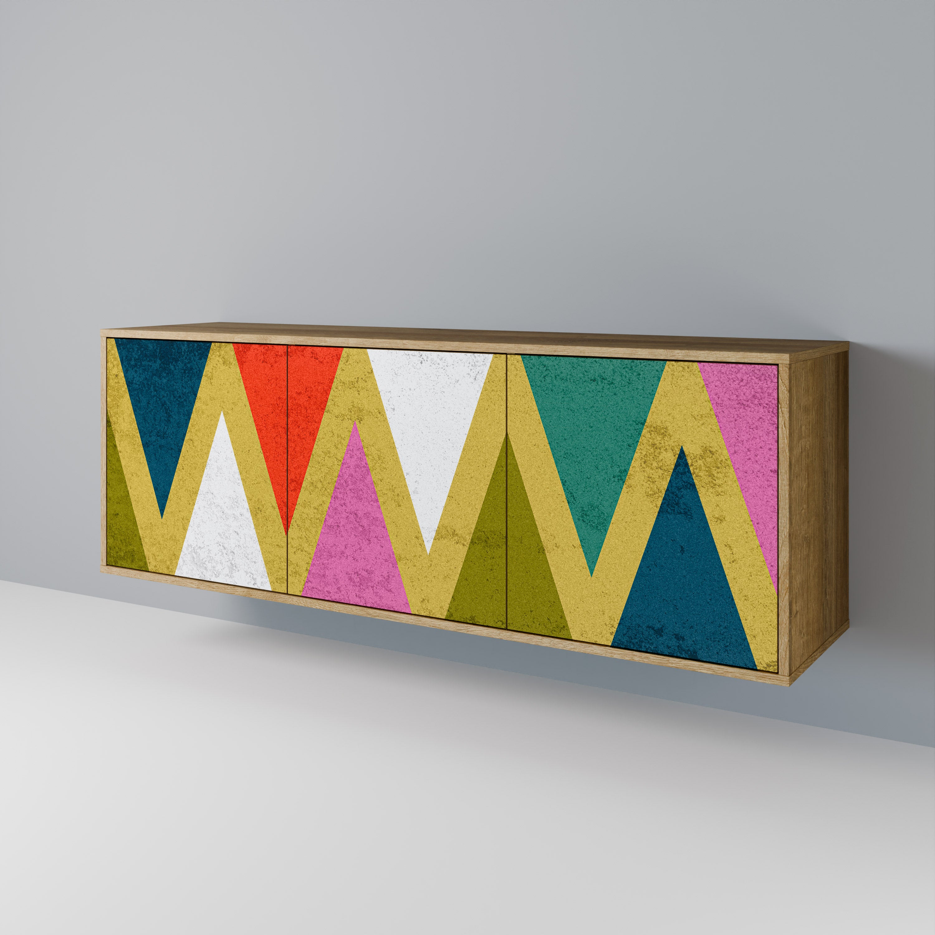 COLORFUL TRIANGLES 3-Door Sideboard in Oak Effect