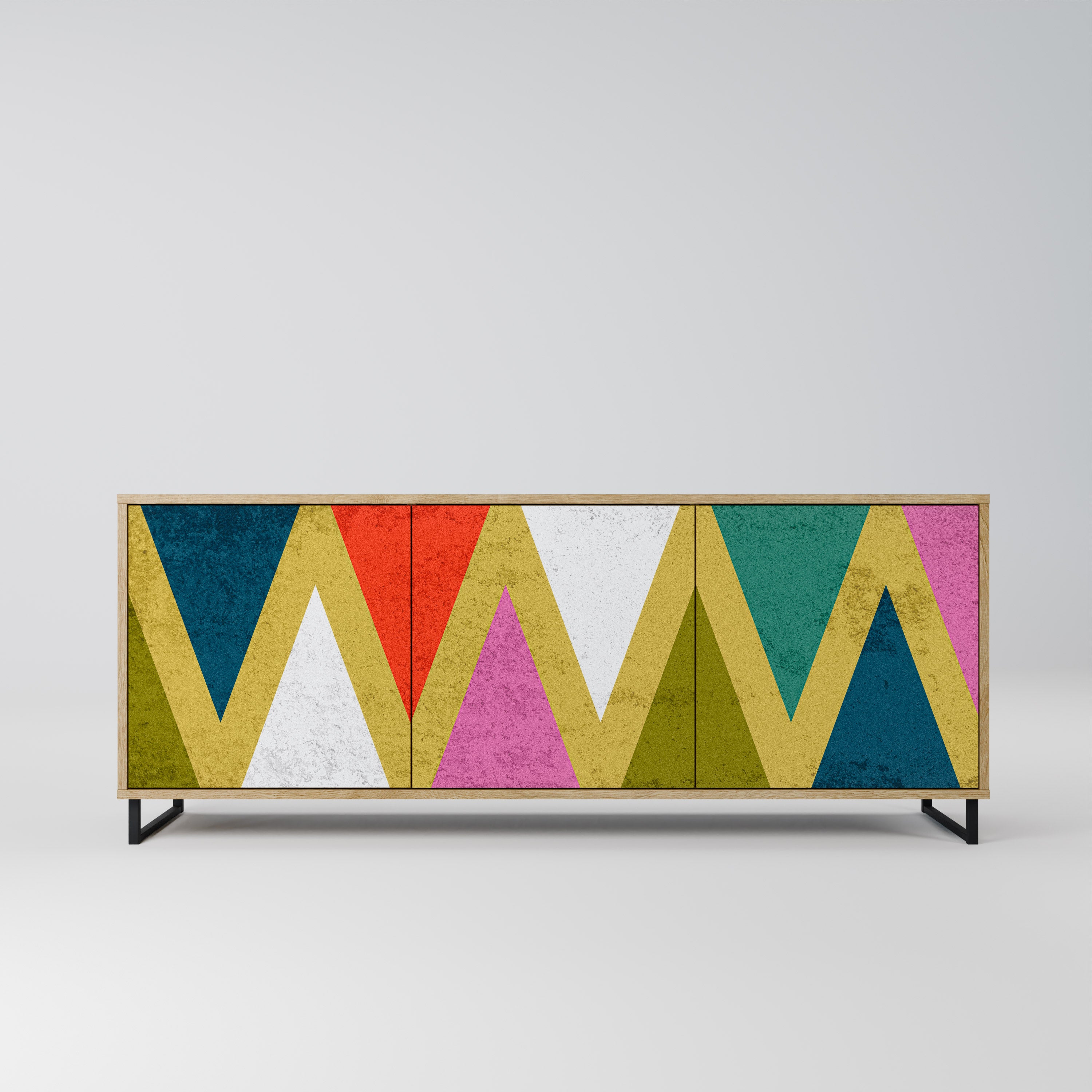 COLORFUL TRIANGLES 3-Door Sideboard in Oak Effect