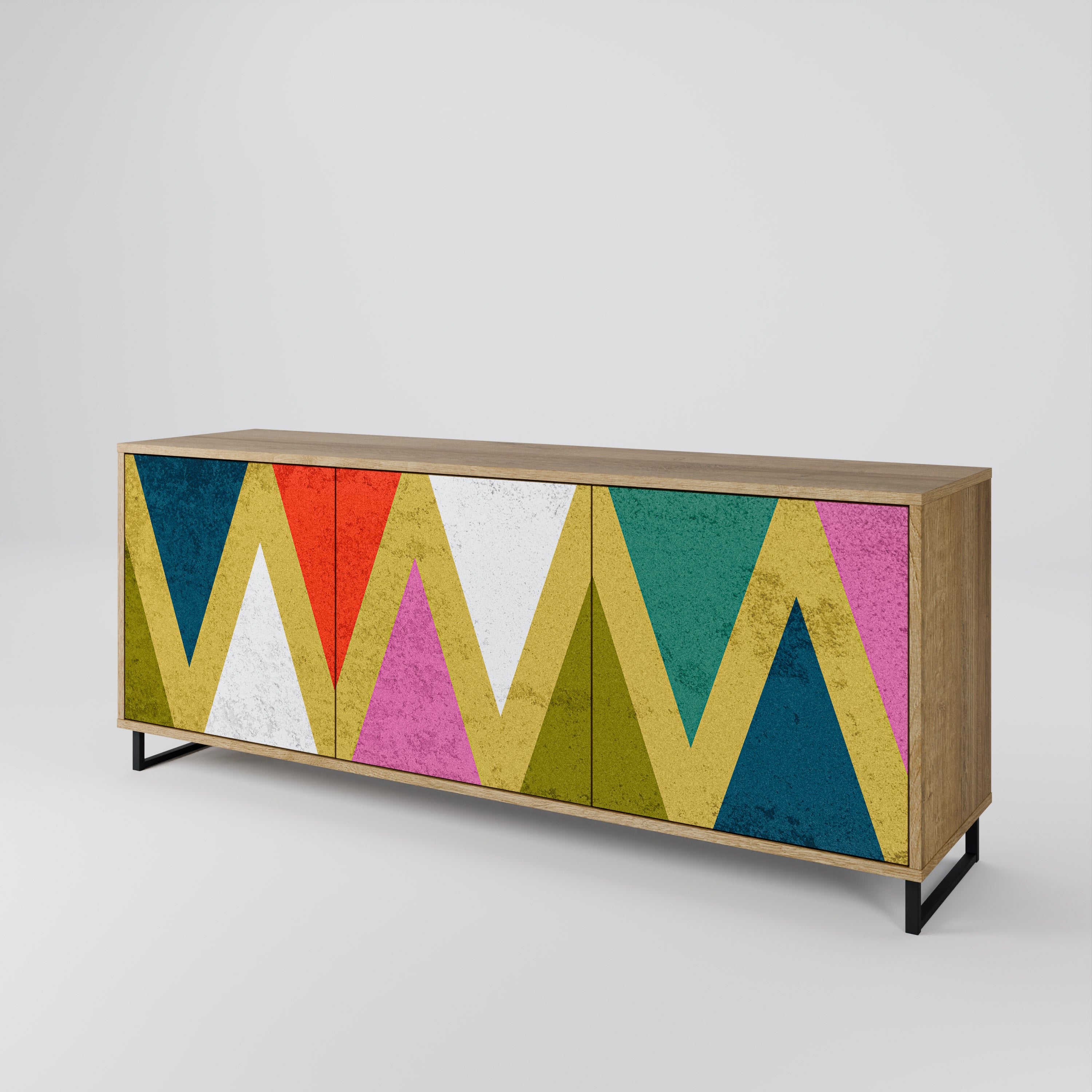 COLORFUL TRIANGLES 3-Door Sideboard in Oak Effect