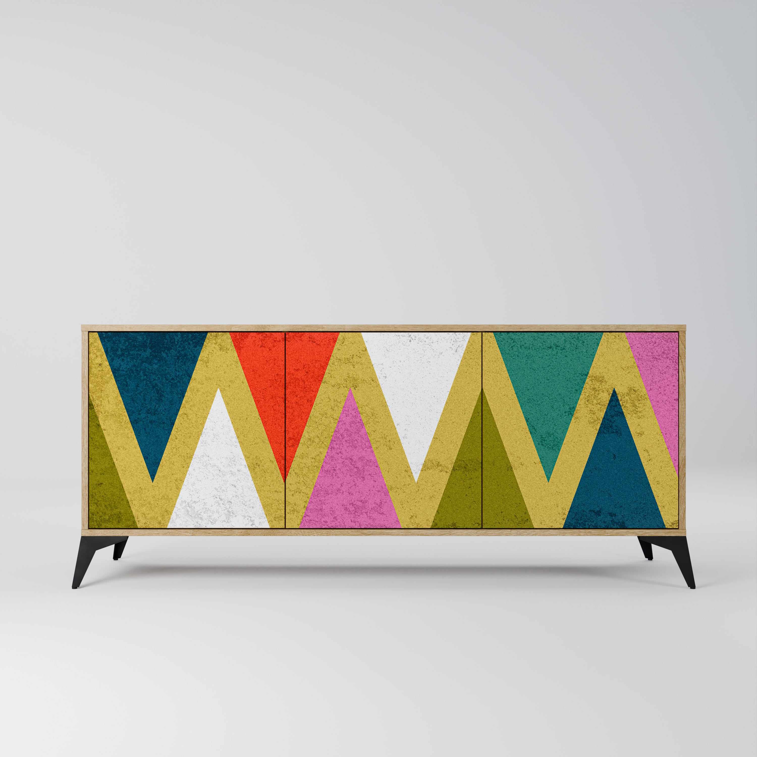 COLORFUL TRIANGLES 3-Door Sideboard in Oak Effect