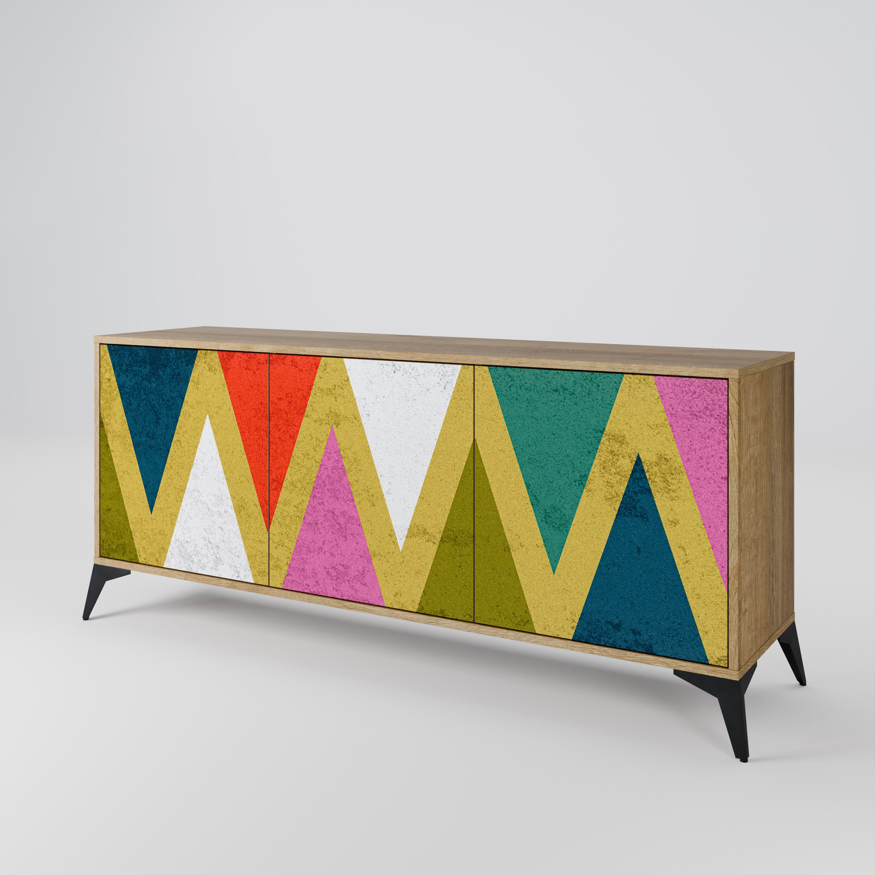 COLORFUL TRIANGLES 3-Door Sideboard in Oak Effect