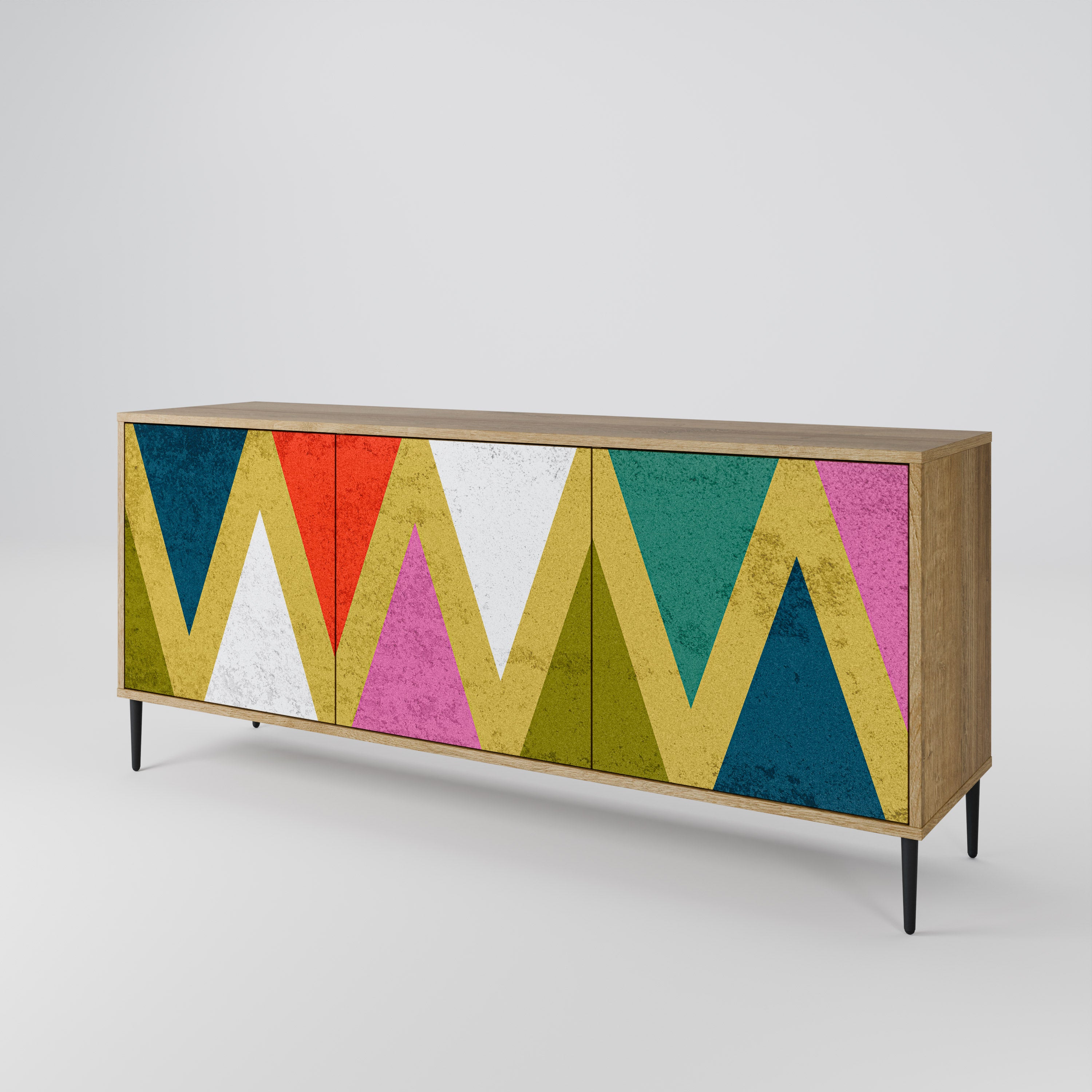 COLORFUL TRIANGLES 3-Door Sideboard in Oak Effect