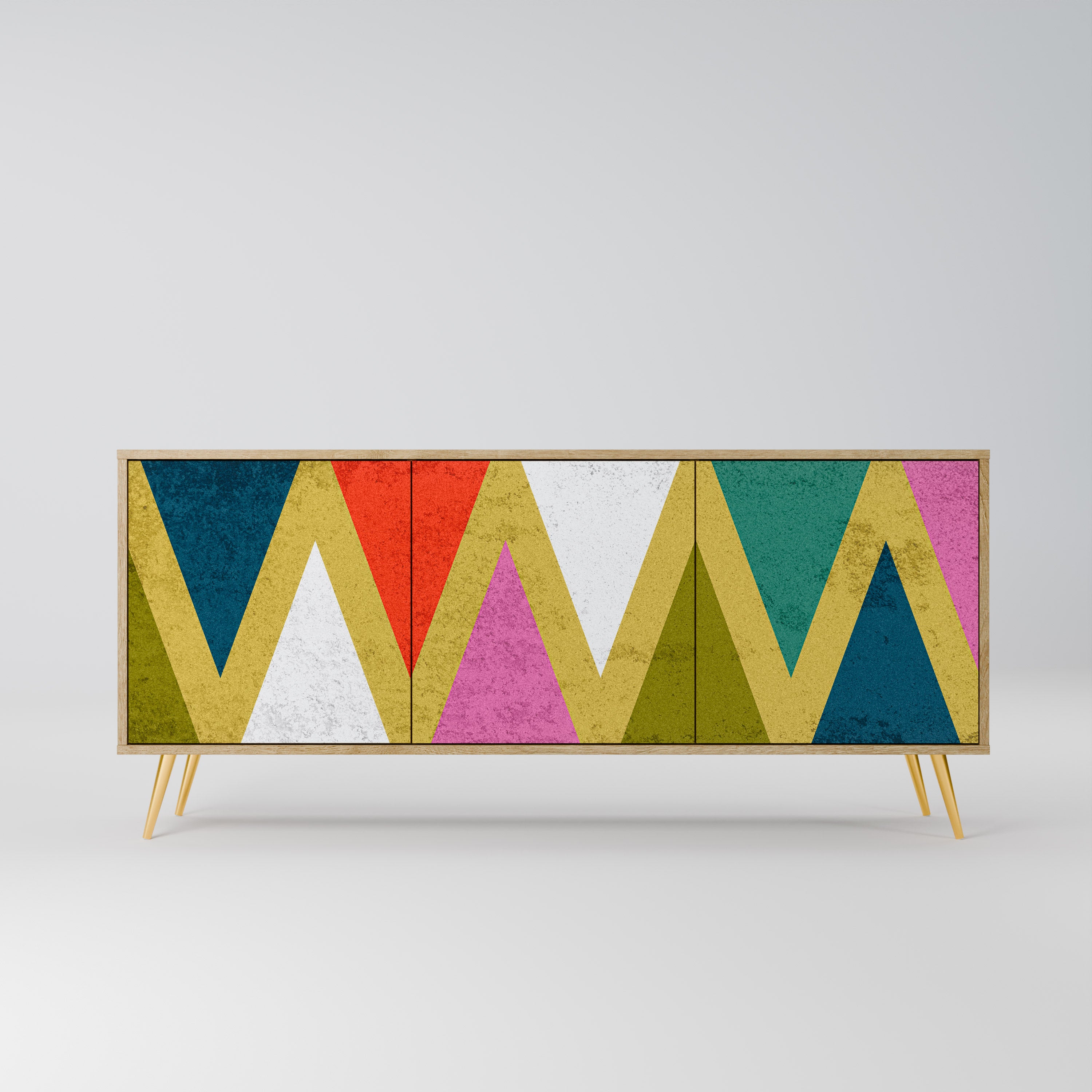 COLORFUL TRIANGLES 3-Door Sideboard in Oak Effect