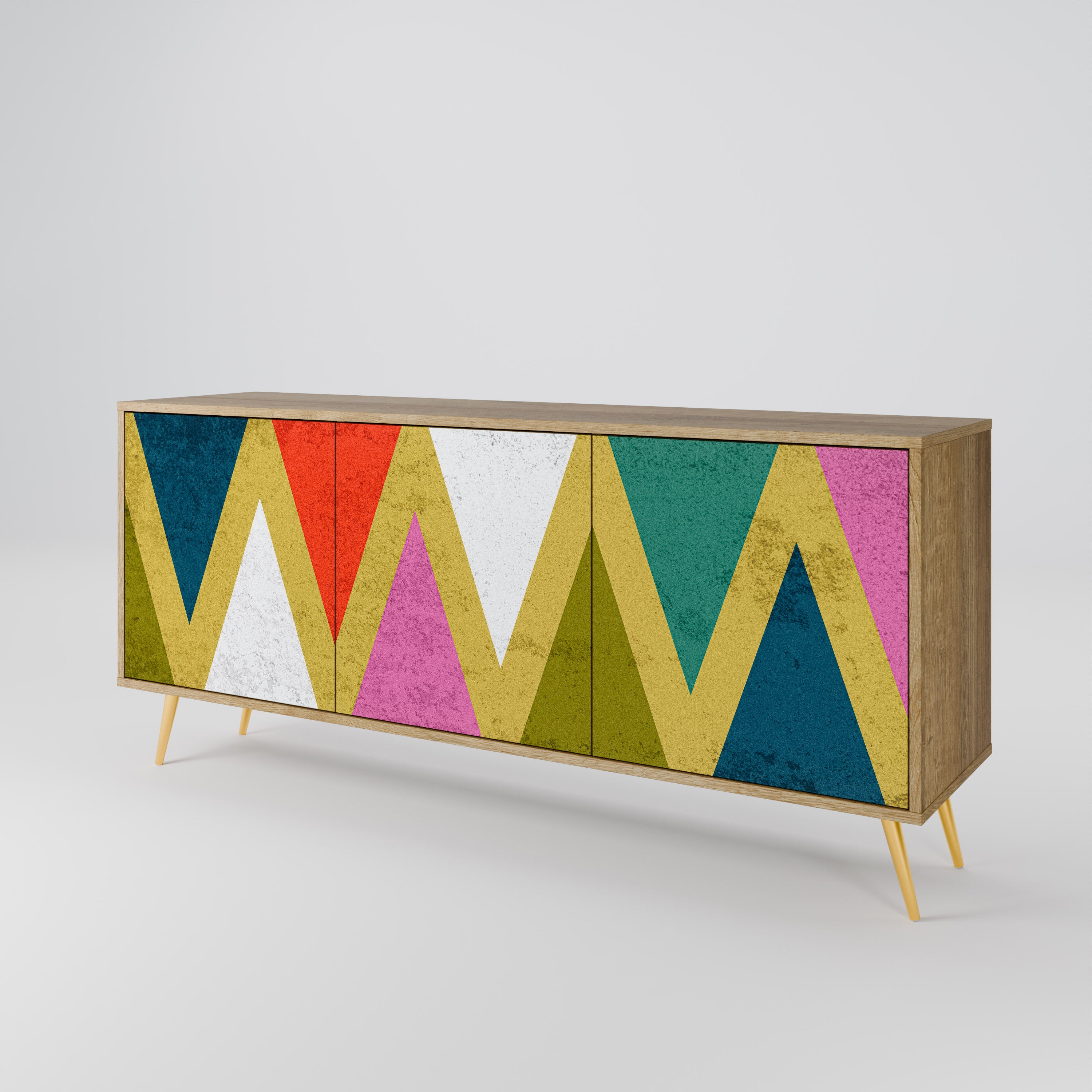COLORFUL TRIANGLES 3-Door Sideboard in Oak Effect