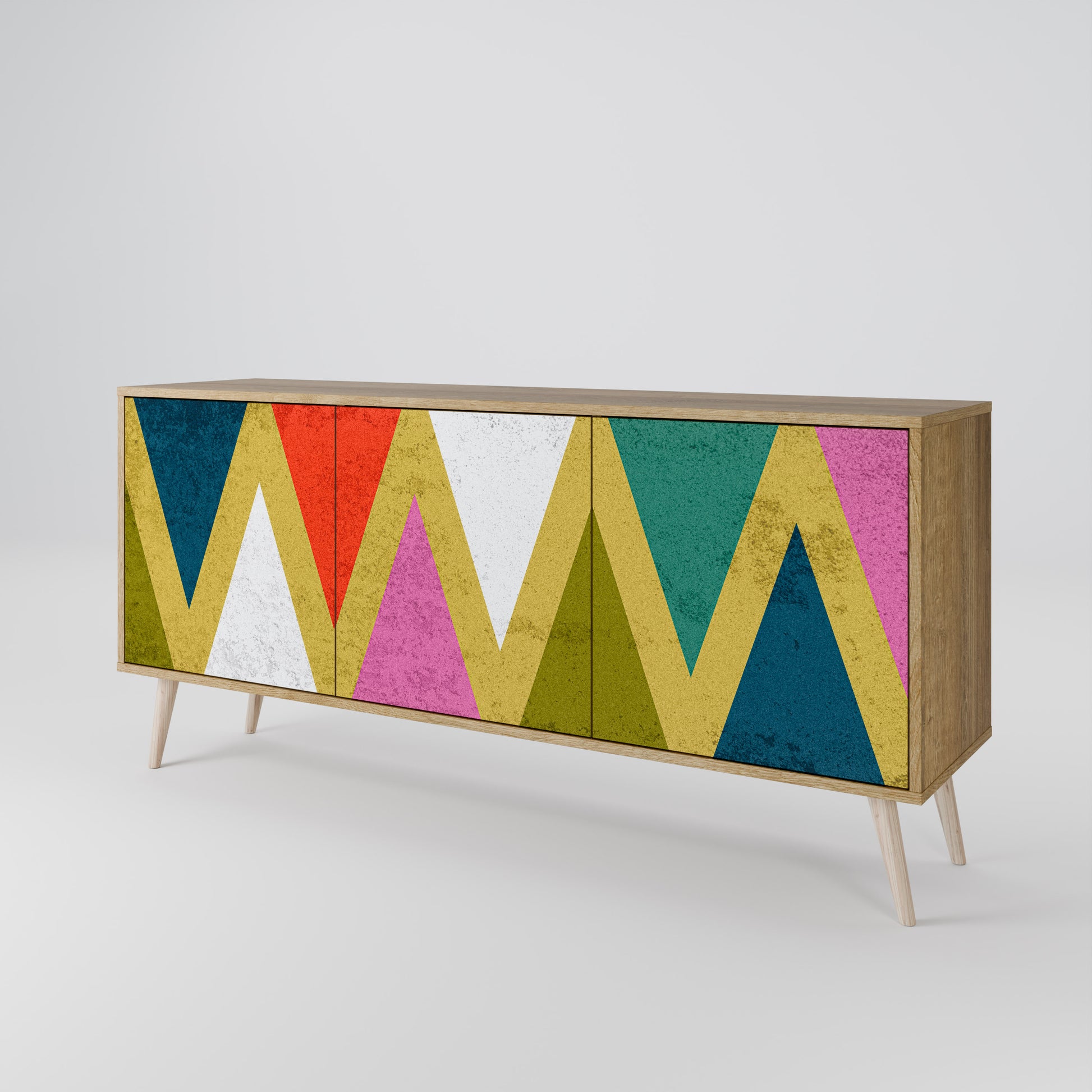 COLORFUL TRIANGLES 3-Door Sideboard in Oak Effect