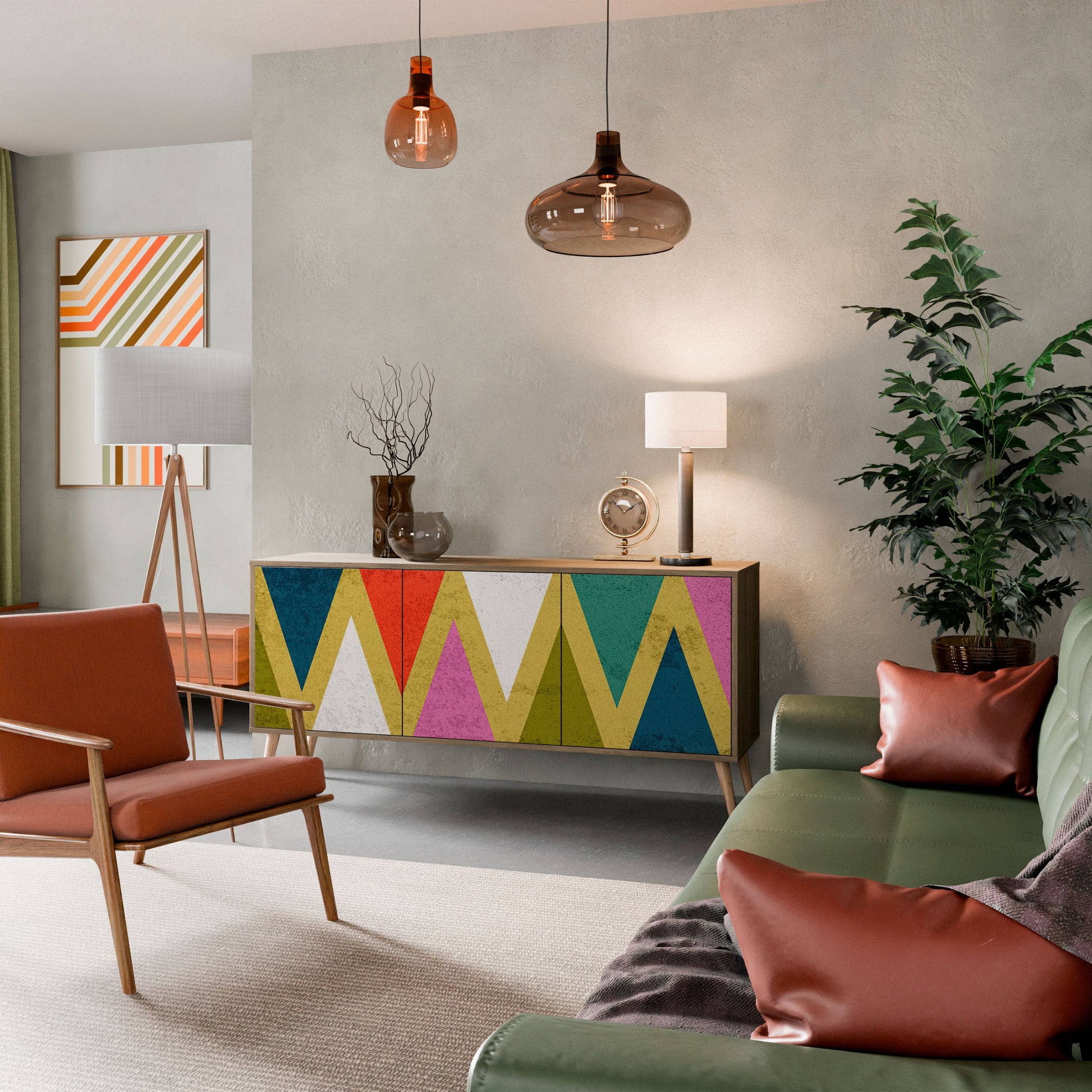 COLORFUL TRIANGLES 3-Door Sideboard in Oak Effect