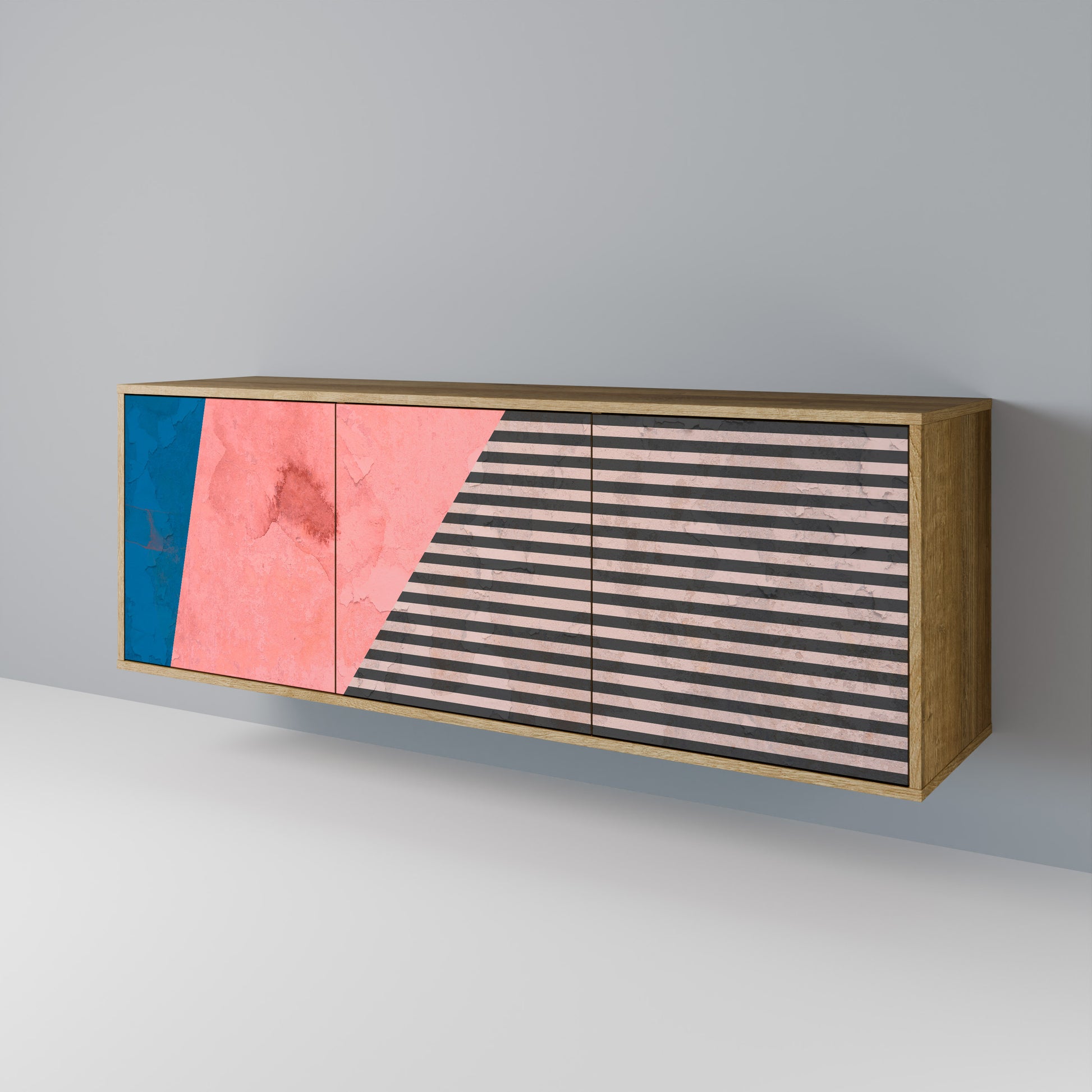 GLAMOROUS STRIPE 3-Door Sideboard in Oak Effect