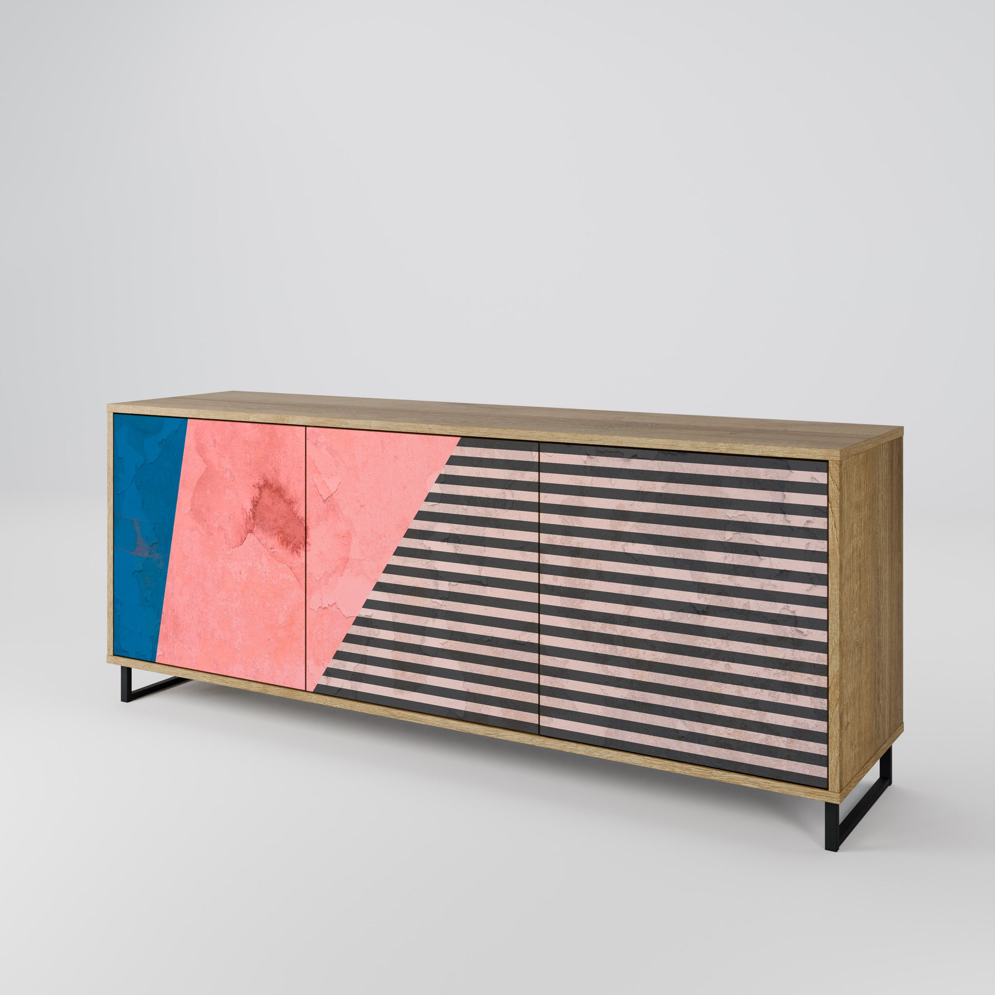 GLAMOROUS STRIPE 3-Door Sideboard in Oak Effect