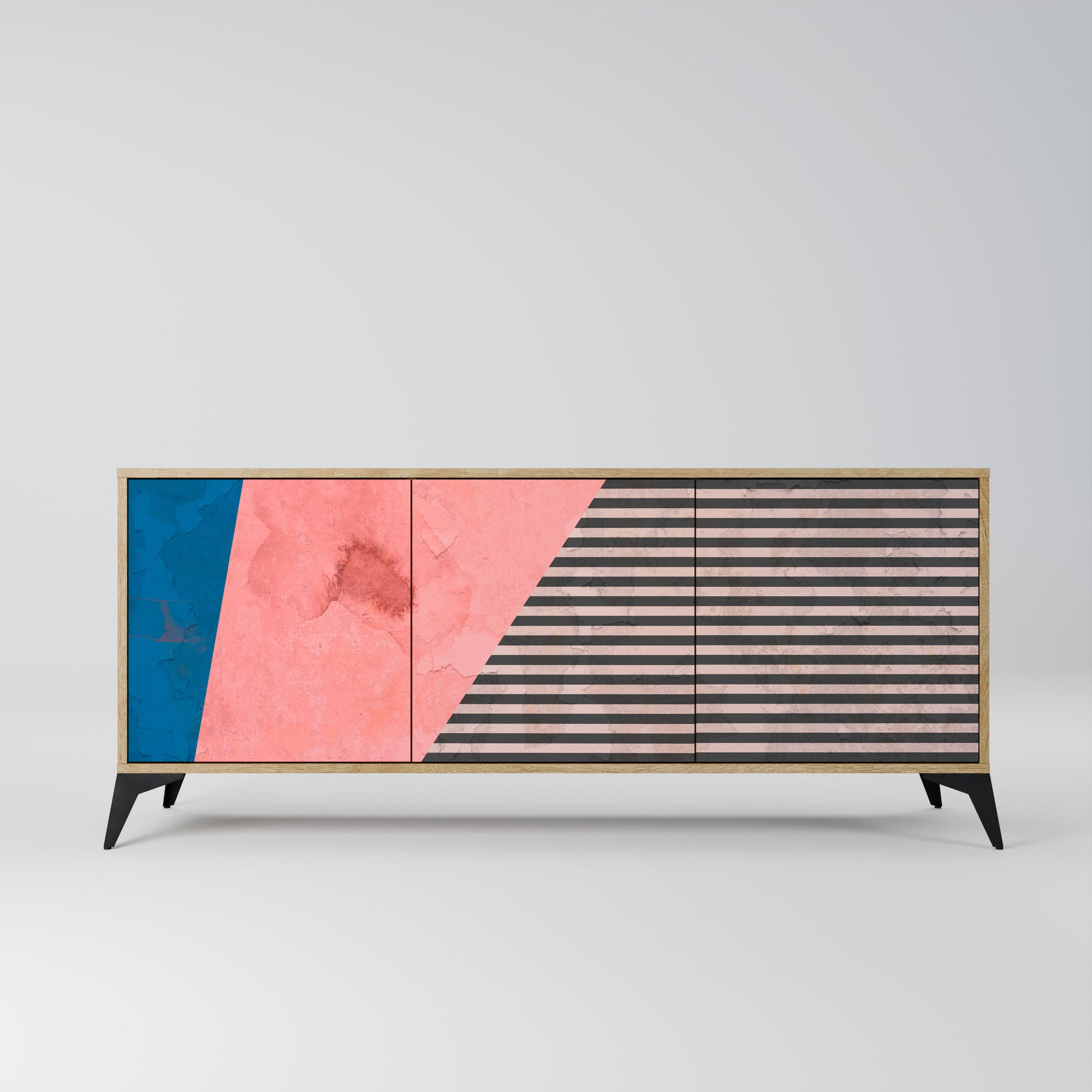 GLAMOROUS STRIPE 3-Door Sideboard in Oak Effect