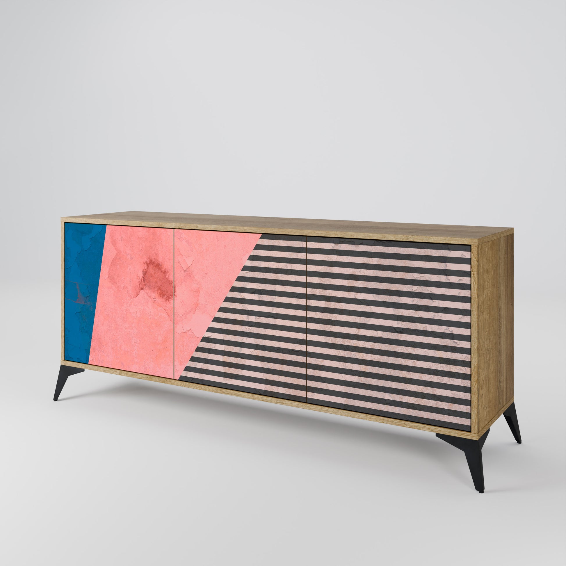 GLAMOROUS STRIPE 3-Door Sideboard in Oak Effect