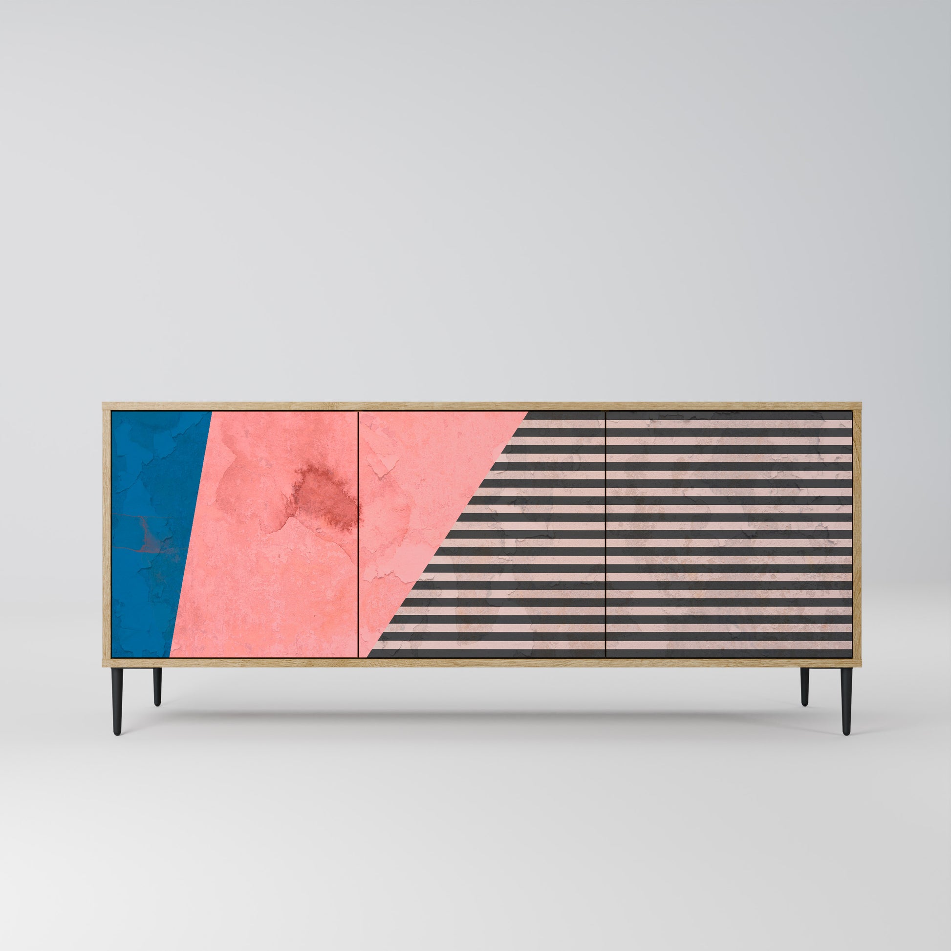GLAMOROUS STRIPE 3-Door Sideboard in Oak Effect