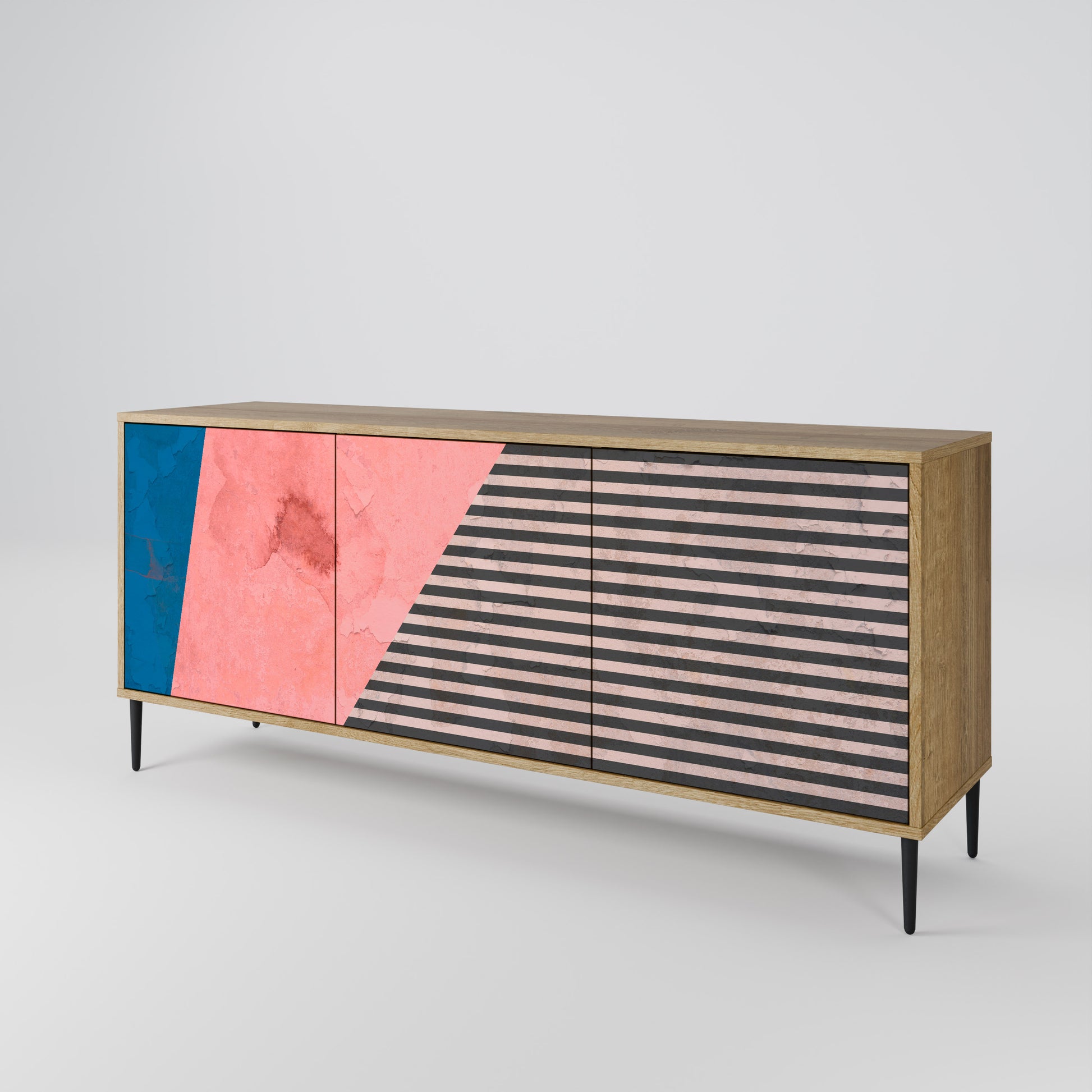 GLAMOROUS STRIPE 3-Door Sideboard in Oak Effect