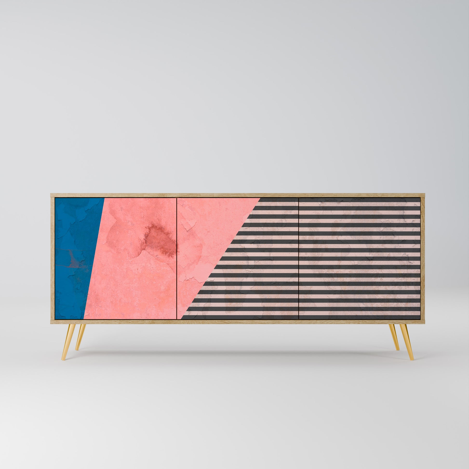 GLAMOROUS STRIPE 3-Door Sideboard in Oak Effect