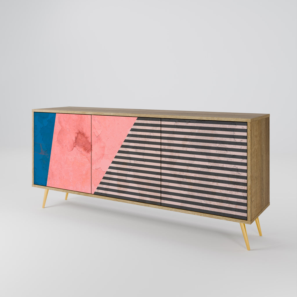 GLAMOROUS STRIPE 3-Door Sideboard in Oak Effect