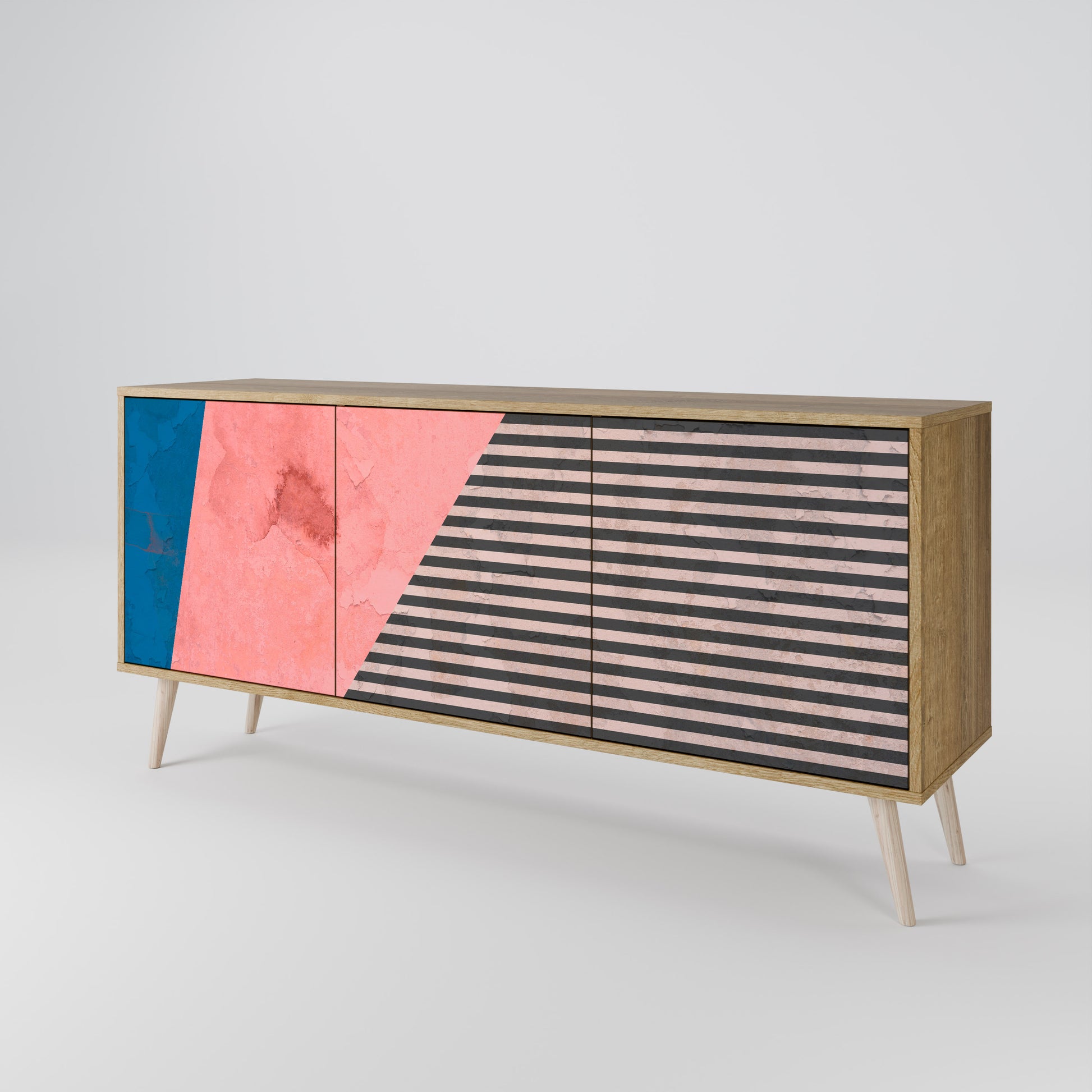 GLAMOROUS STRIPE 3-Door Sideboard in Oak Effect