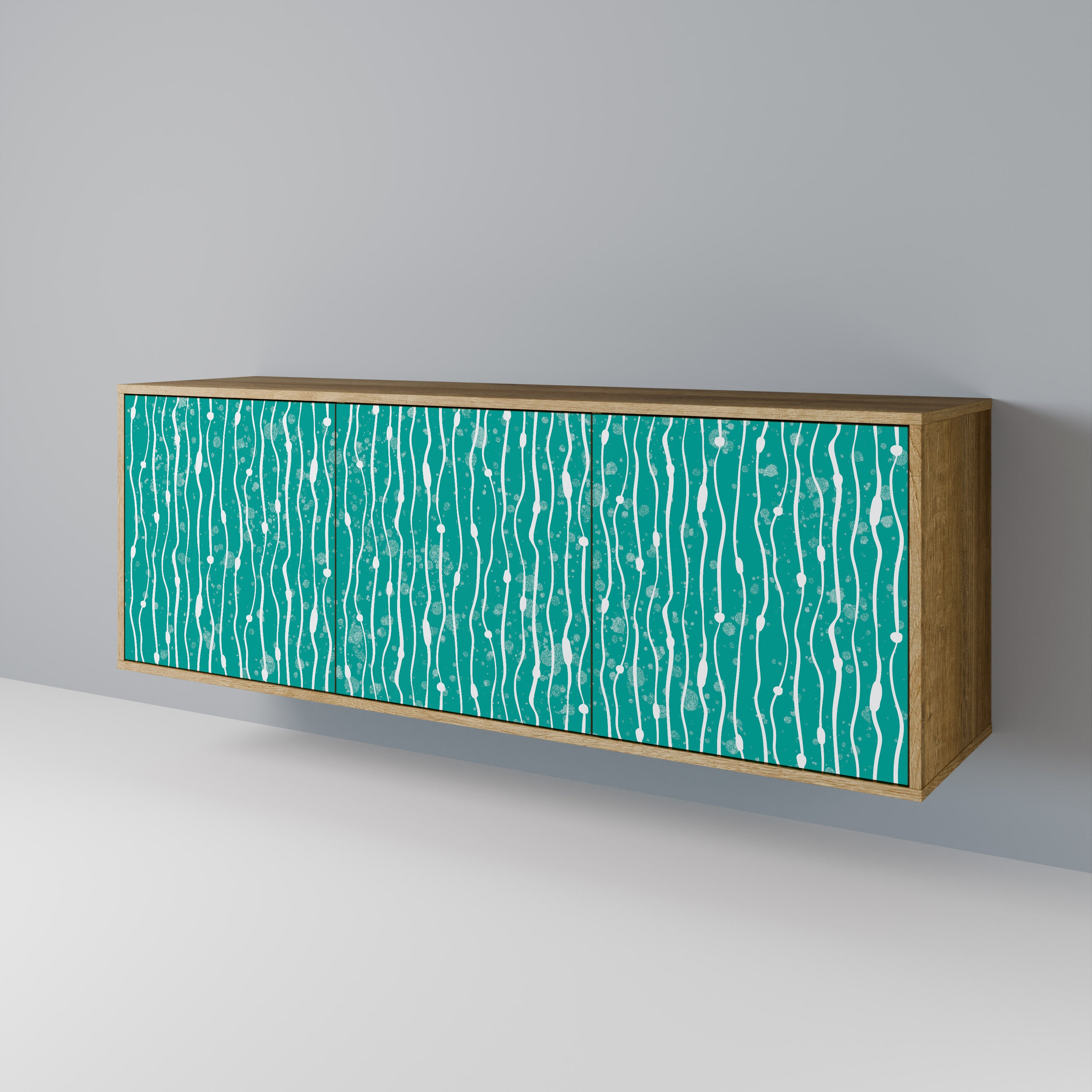 TURQUOISE RAIN 3-Door Sideboard in Oak Effect