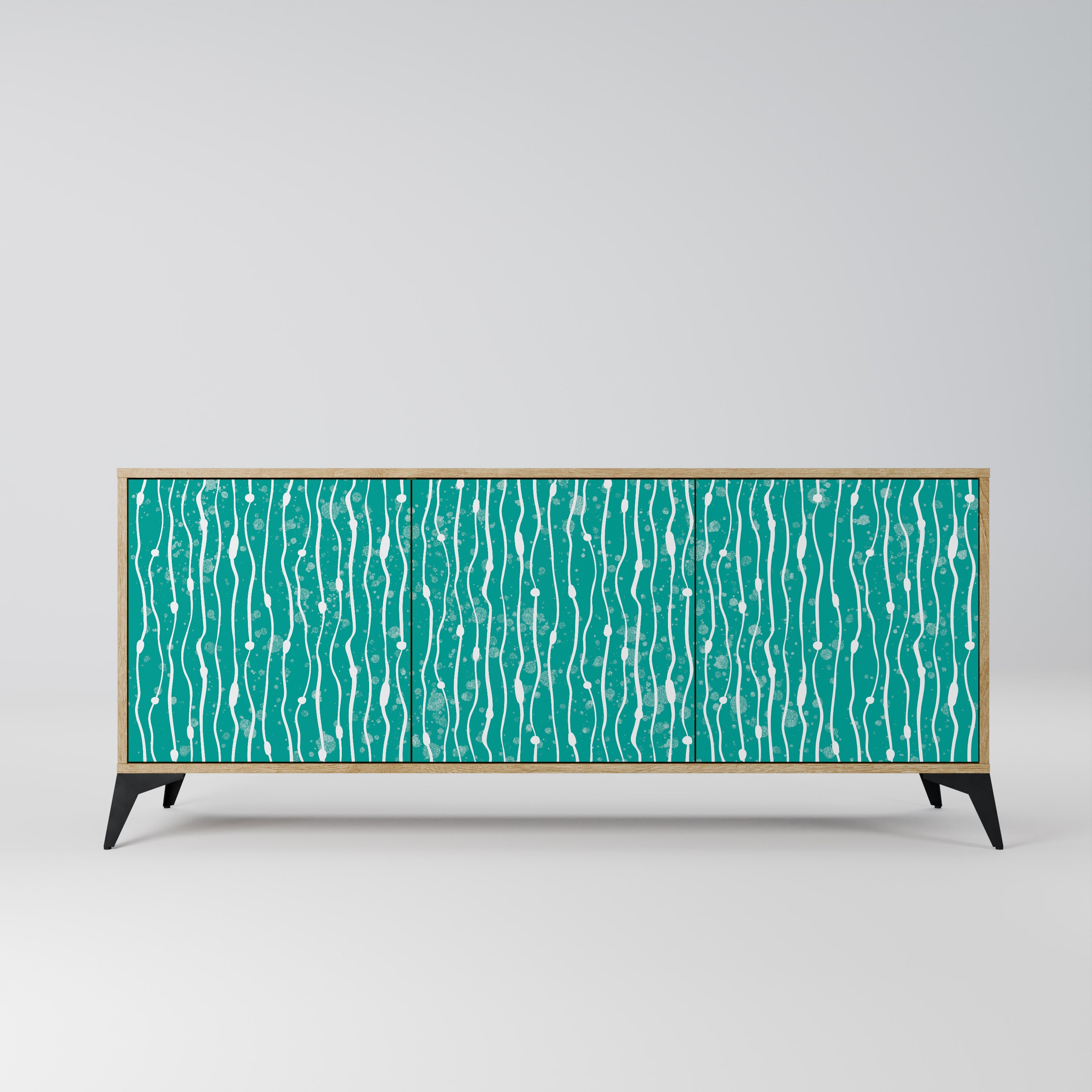 TURQUOISE RAIN 3-Door Sideboard in Oak Effect