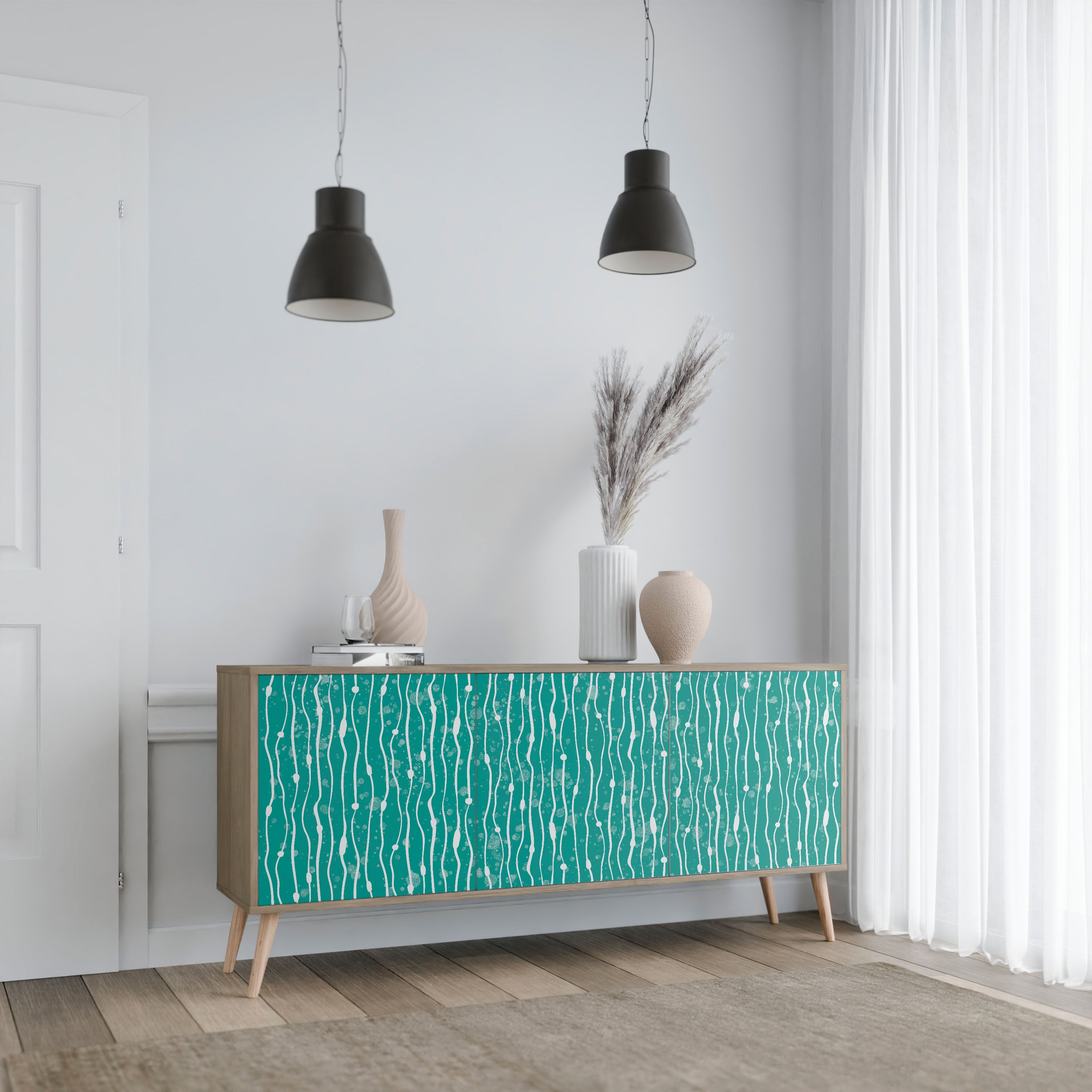 TURQUOISE RAIN 3-Door Sideboard in Oak Effect