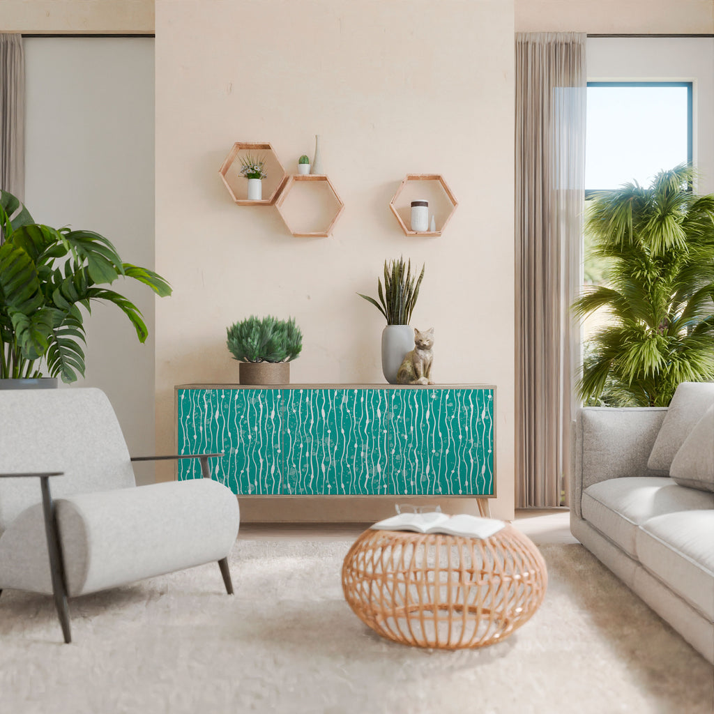 TURQUOISE RAIN 3-Door Sideboard in Oak Effect